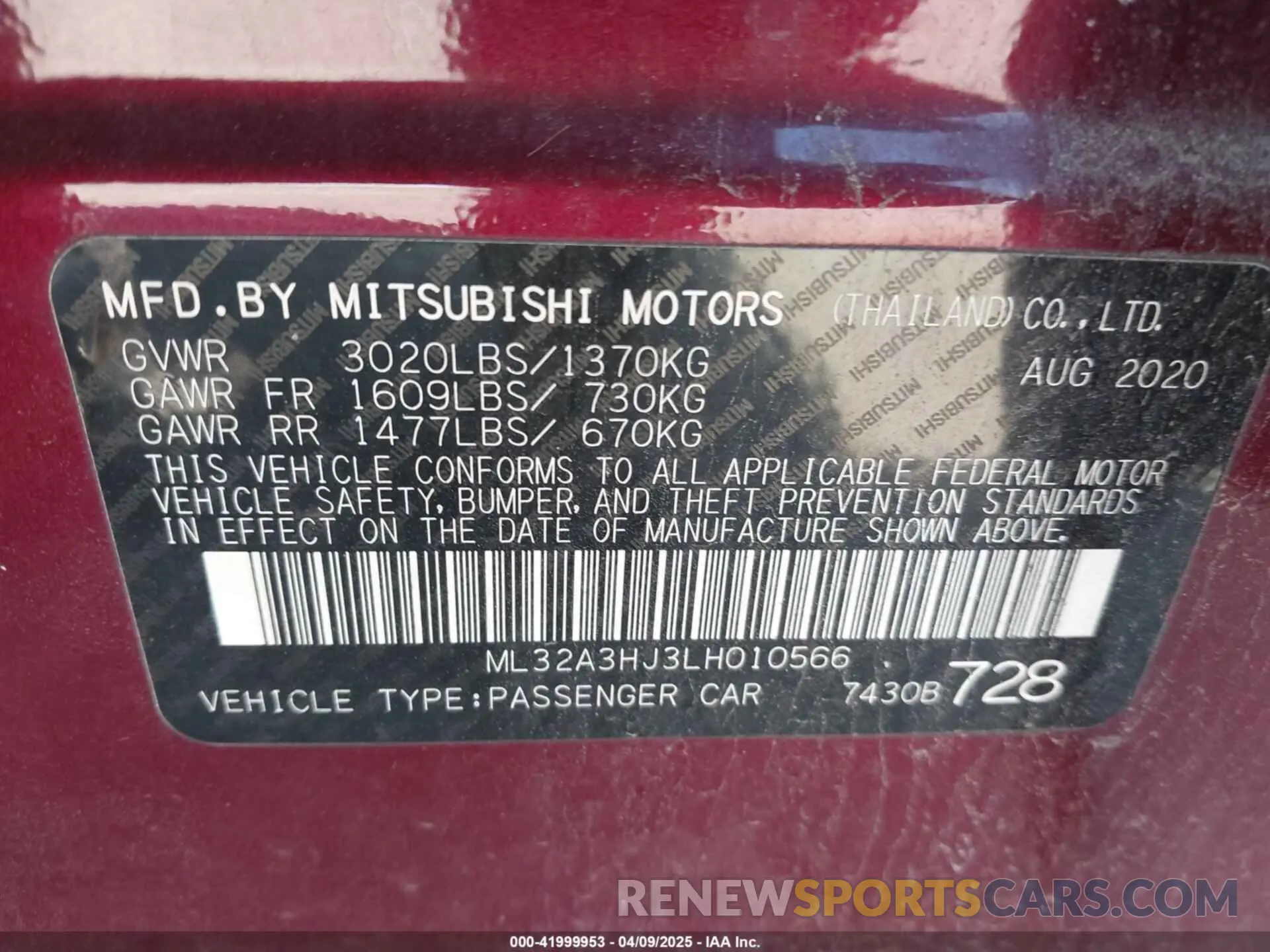 9 Photograph of a damaged car ML32A3HJ3LH010566 MITSUBISHI MIRAGE 2020