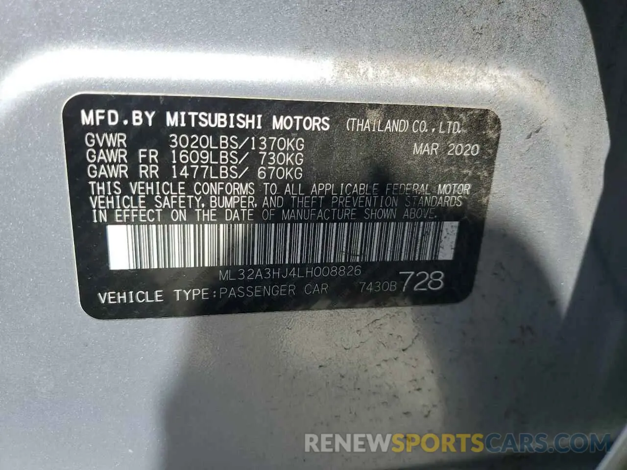 12 Photograph of a damaged car ML32A3HJ4LH008826 MITSUBISHI MIRAGE 2020