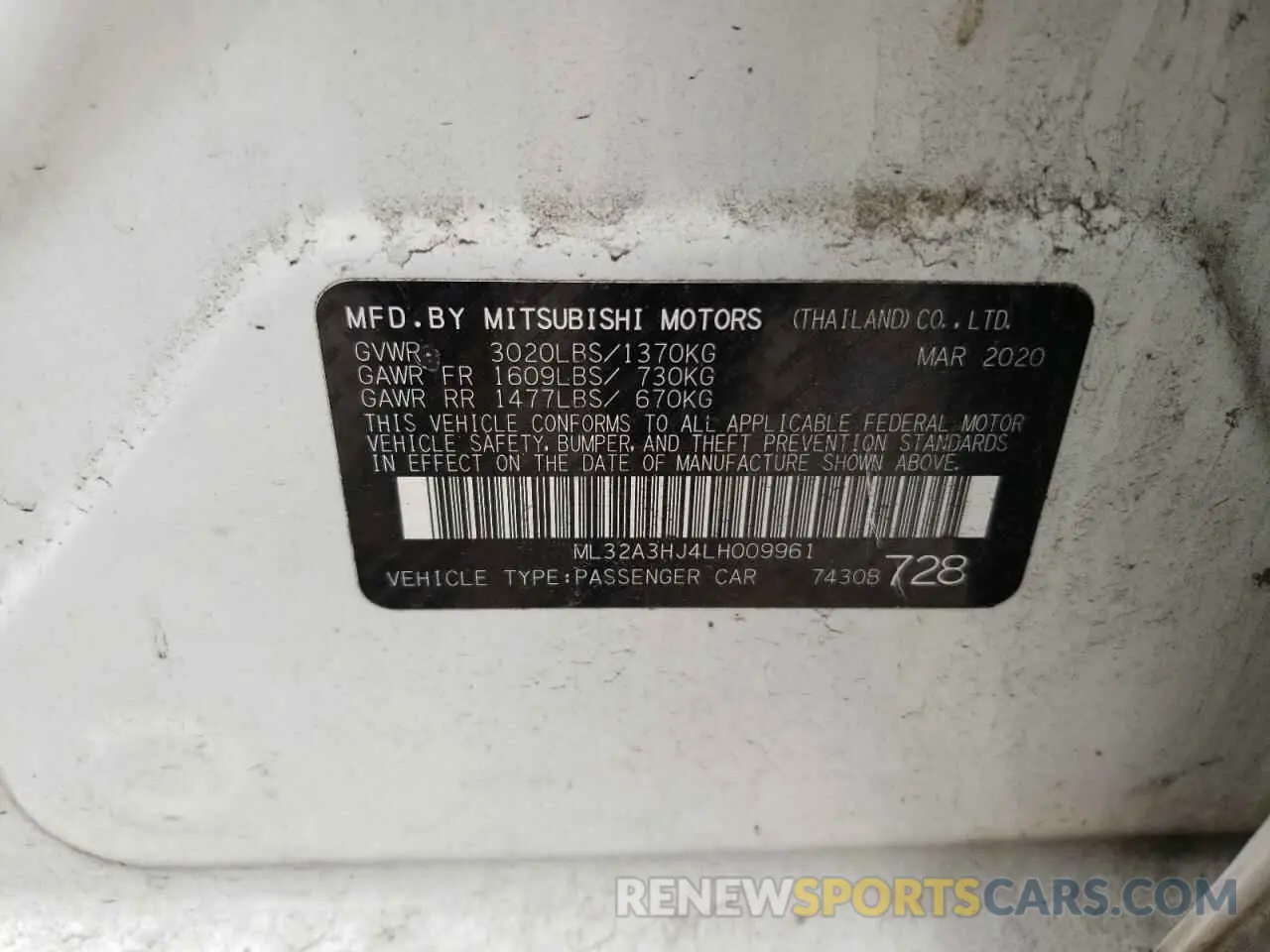 13 Photograph of a damaged car ML32A3HJ4LH009961 MITSUBISHI MIRAGE 2020