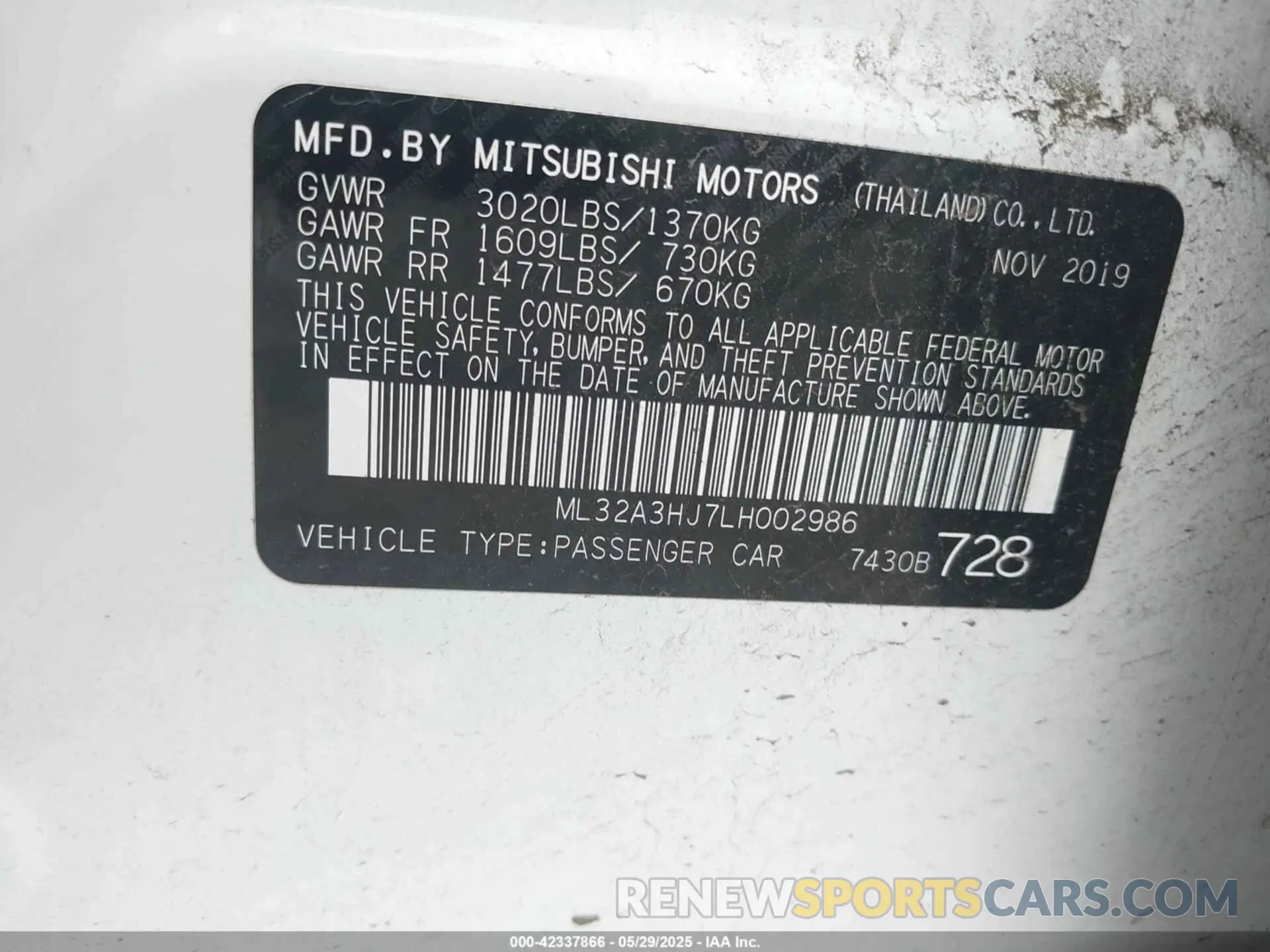 9 Photograph of a damaged car ML32A3HJ7LH002986 MITSUBISHI MIRAGE 2020