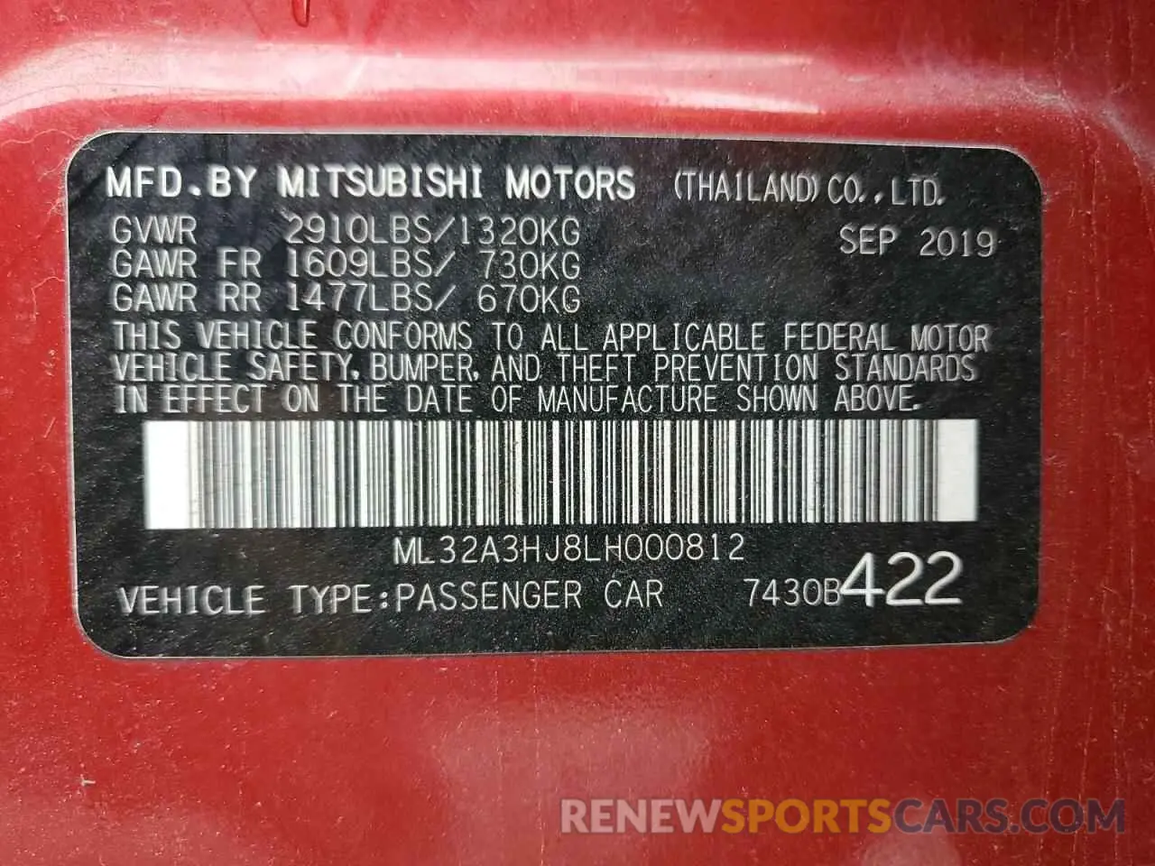 12 Photograph of a damaged car ML32A3HJ8LH000812 MITSUBISHI MIRAGE 2020