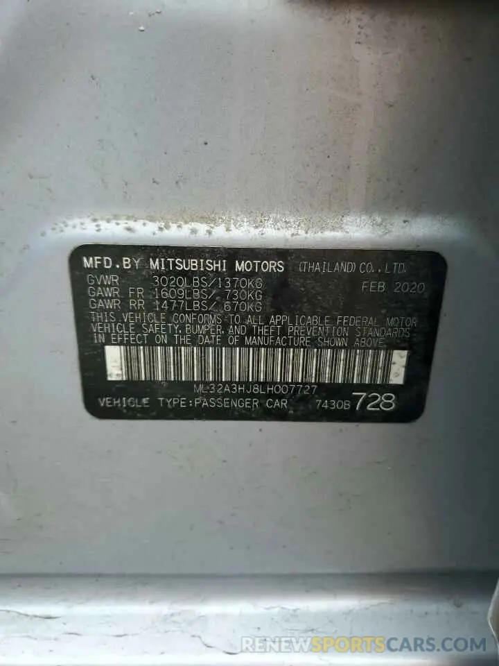 12 Photograph of a damaged car ML32A3HJ8LH007727 MITSUBISHI MIRAGE 2020