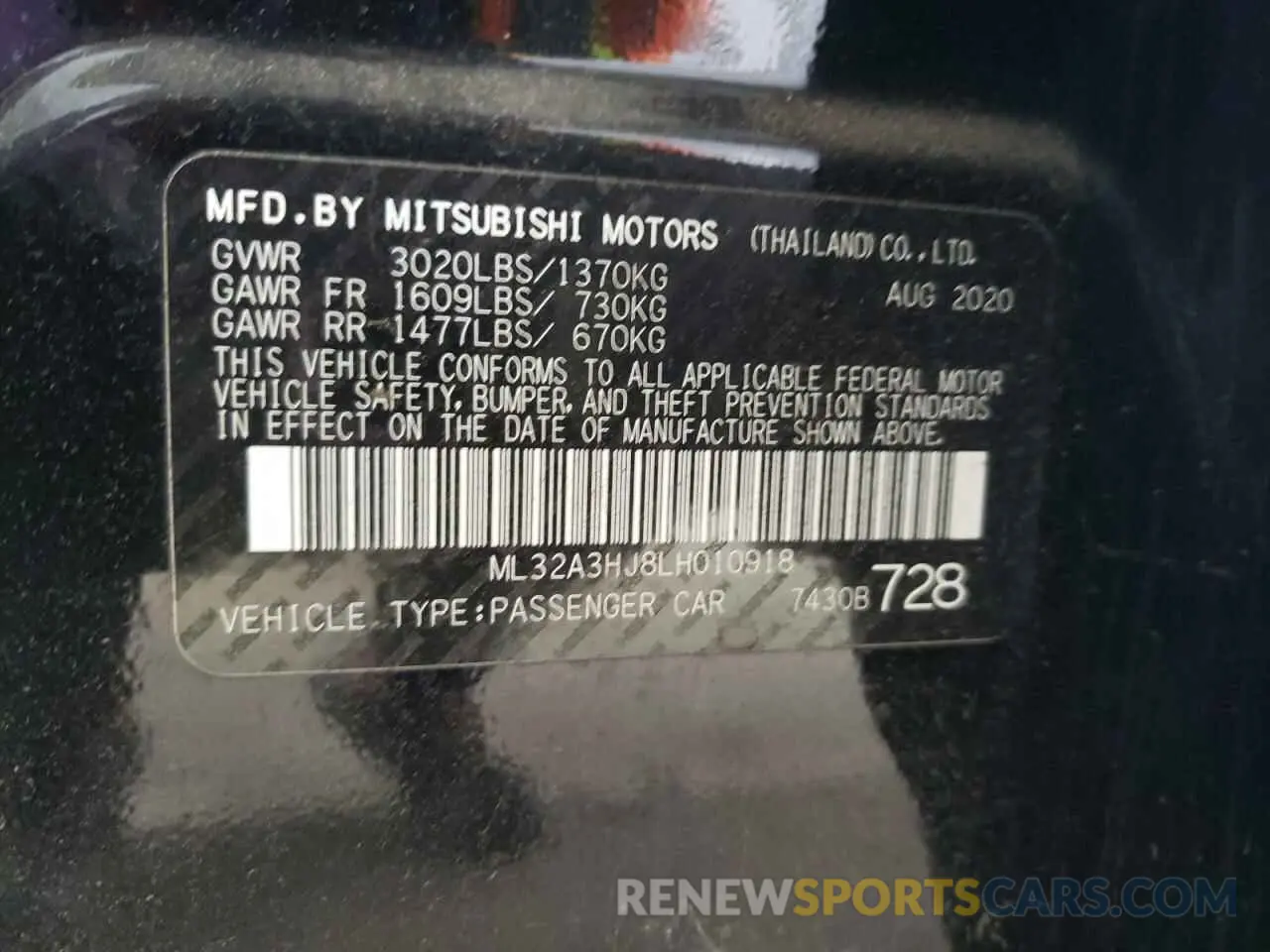 13 Photograph of a damaged car ML32A3HJ8LH010918 MITSUBISHI MIRAGE 2020