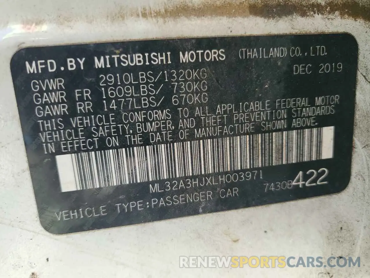 14 Photograph of a damaged car ML32A3HJXLH003971 MITSUBISHI MIRAGE 2020