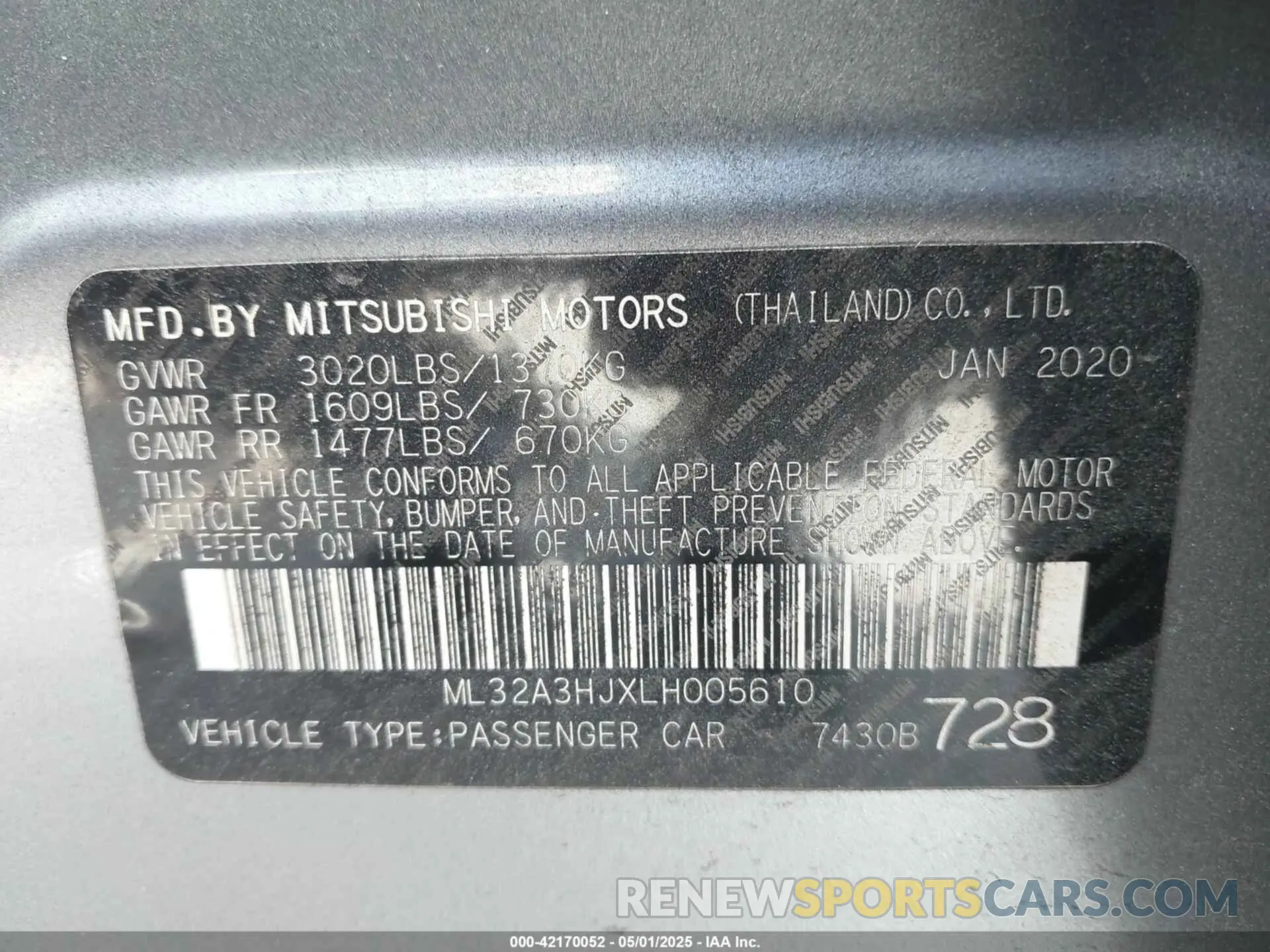 9 Photograph of a damaged car ML32A3HJXLH005610 MITSUBISHI MIRAGE 2020
