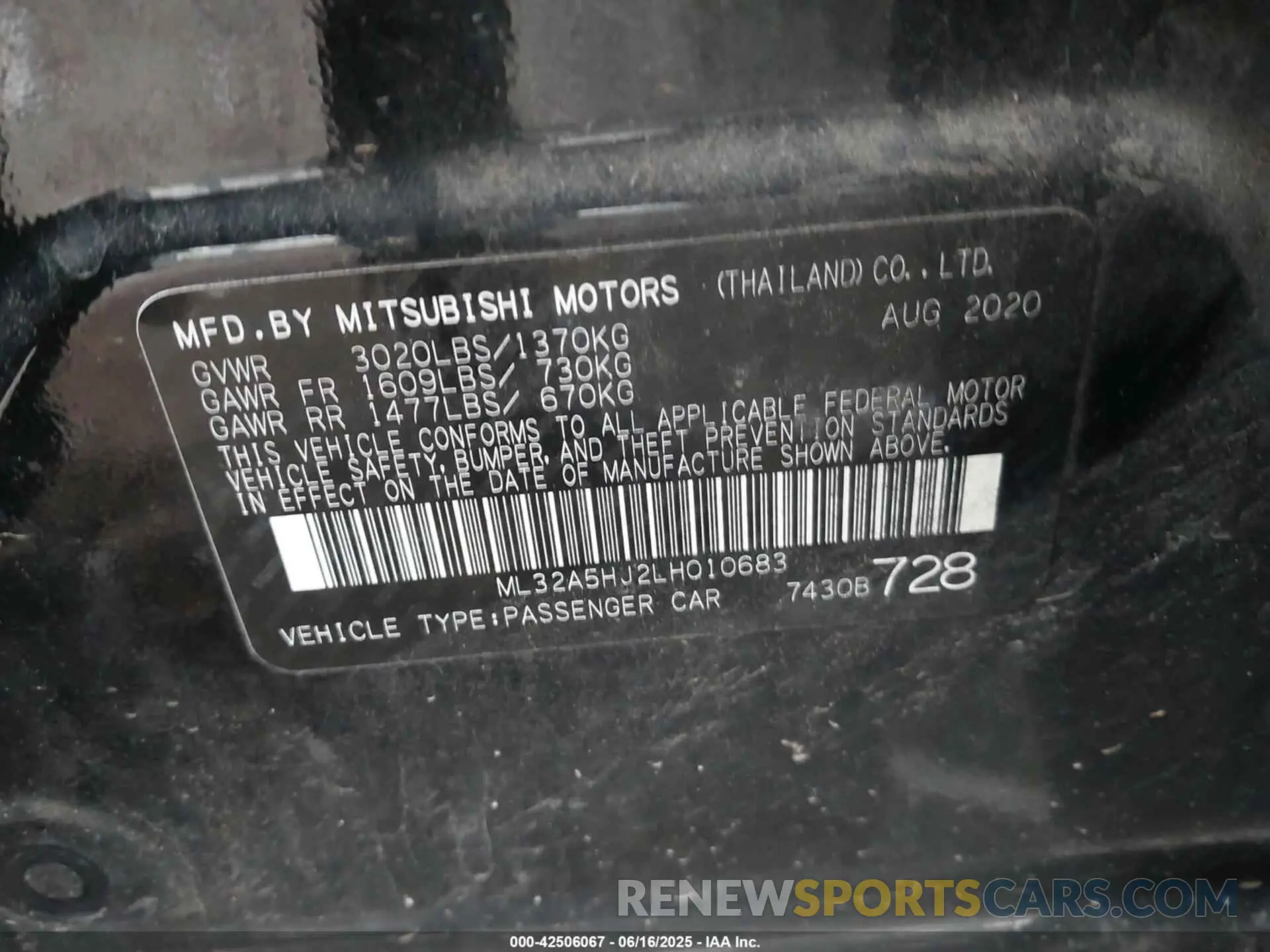 9 Photograph of a damaged car ML32A5HJ2LH010683 MITSUBISHI MIRAGE 2020