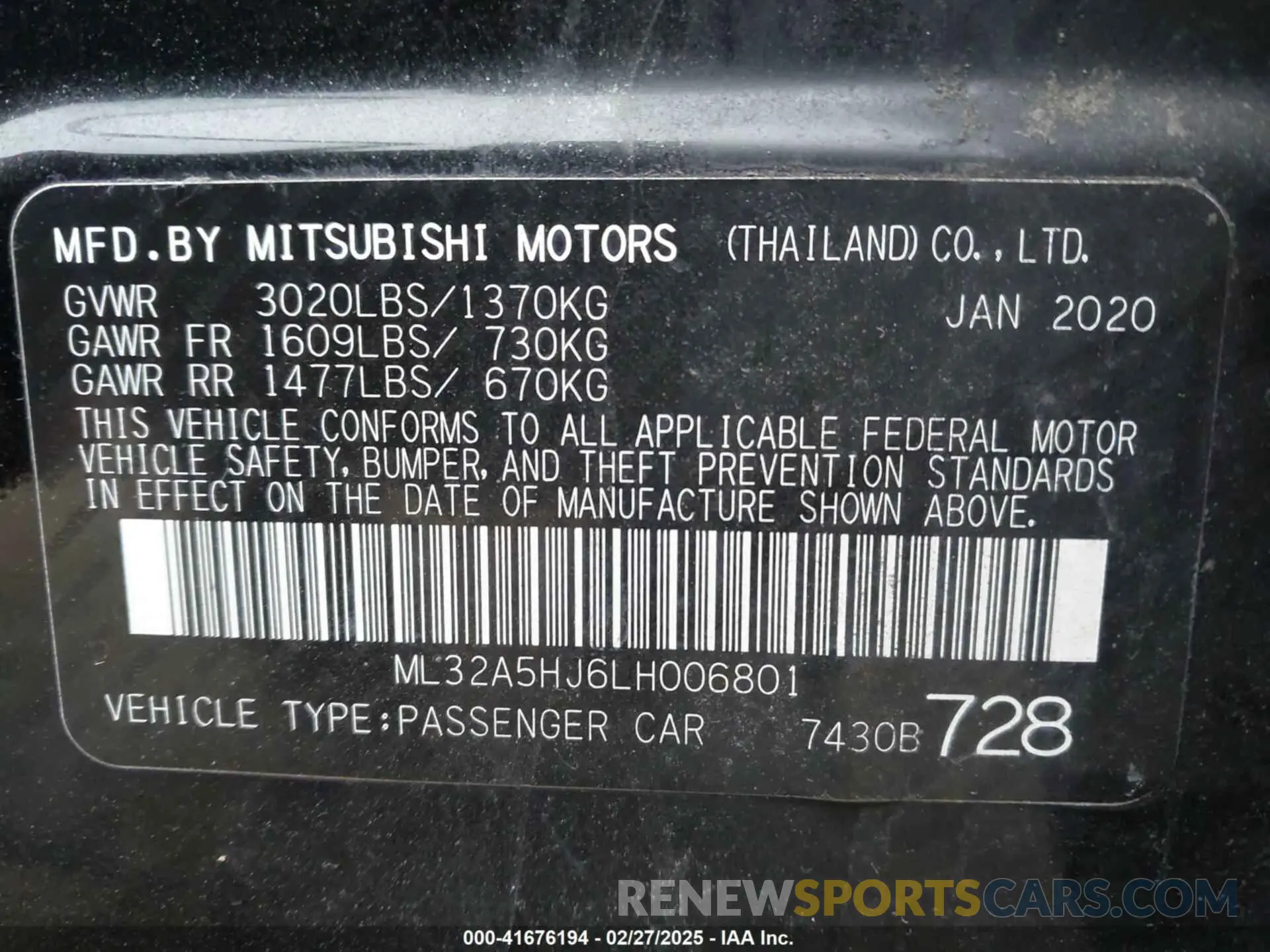 9 Photograph of a damaged car ML32A5HJ6LH006801 MITSUBISHI MIRAGE 2020