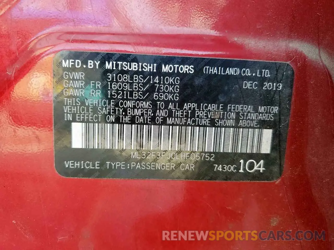 13 Photograph of a damaged car ML32F3FJ0LHF05752 MITSUBISHI MIRAGE 2020
