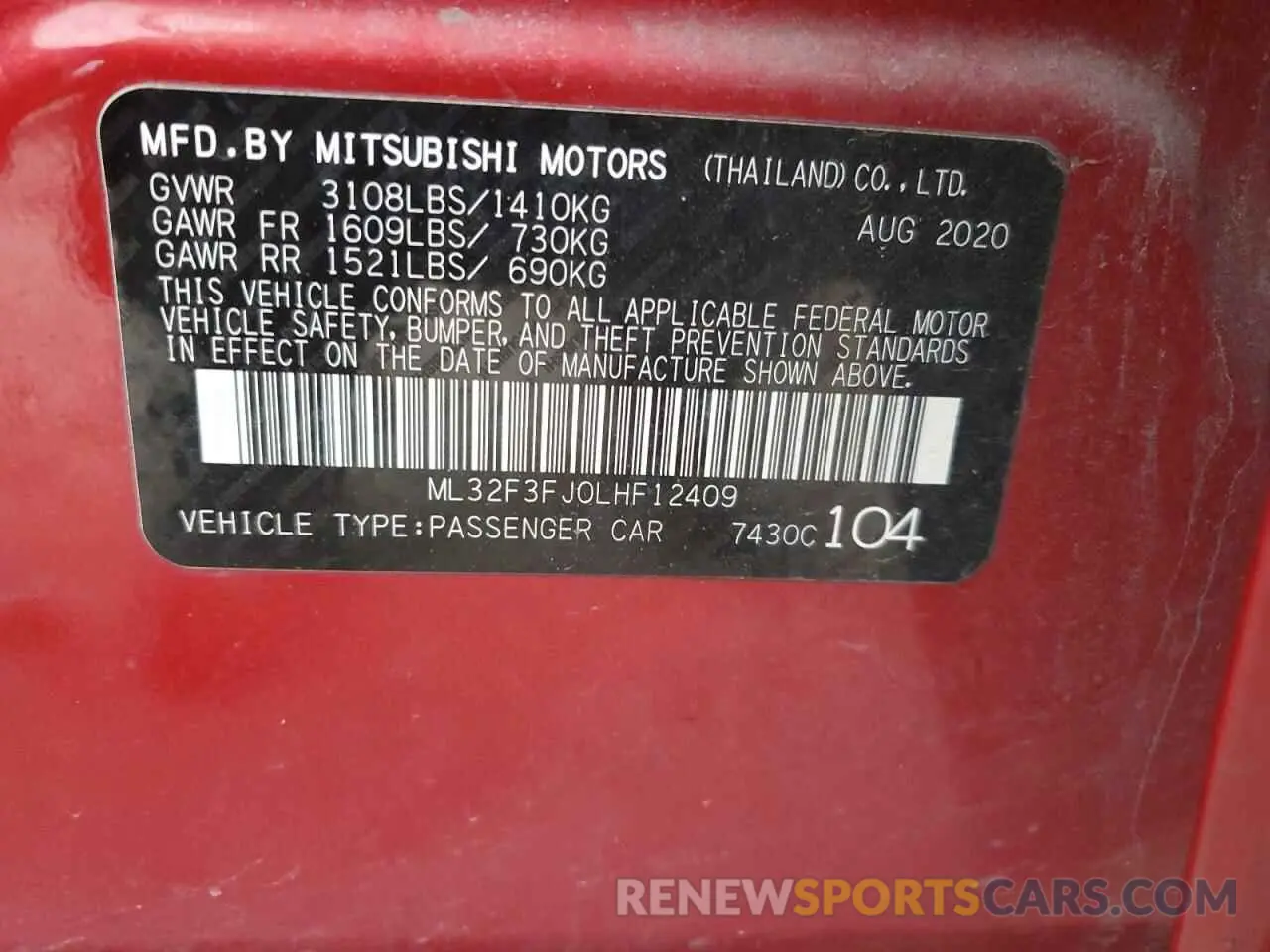 12 Photograph of a damaged car ML32F3FJ0LHF12409 MITSUBISHI MIRAGE 2020