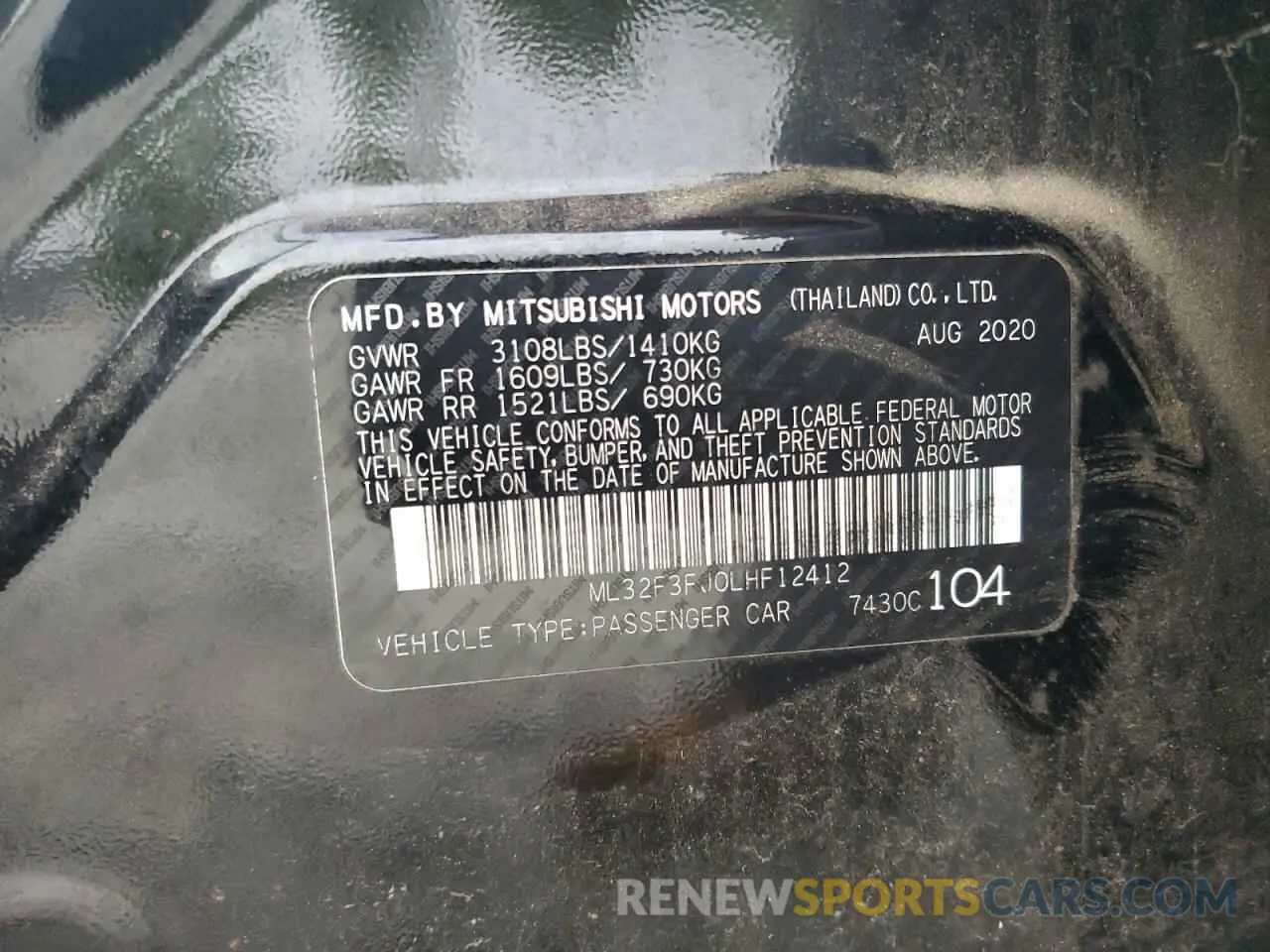 12 Photograph of a damaged car ML32F3FJ0LHF12412 MITSUBISHI MIRAGE 2020