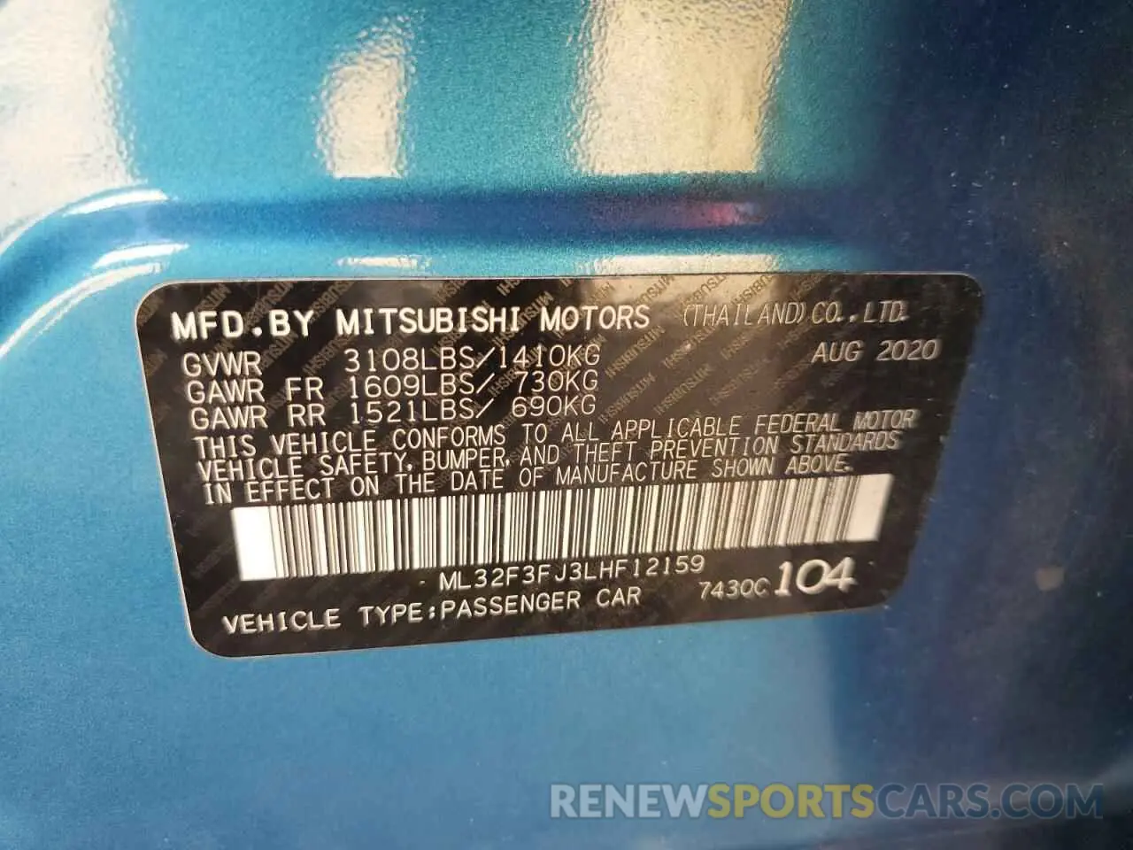 12 Photograph of a damaged car ML32F3FJ3LHF12159 MITSUBISHI MIRAGE 2020