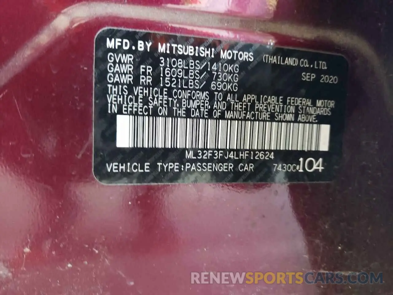 12 Photograph of a damaged car ML32F3FJ4LHF12624 MITSUBISHI MIRAGE 2020