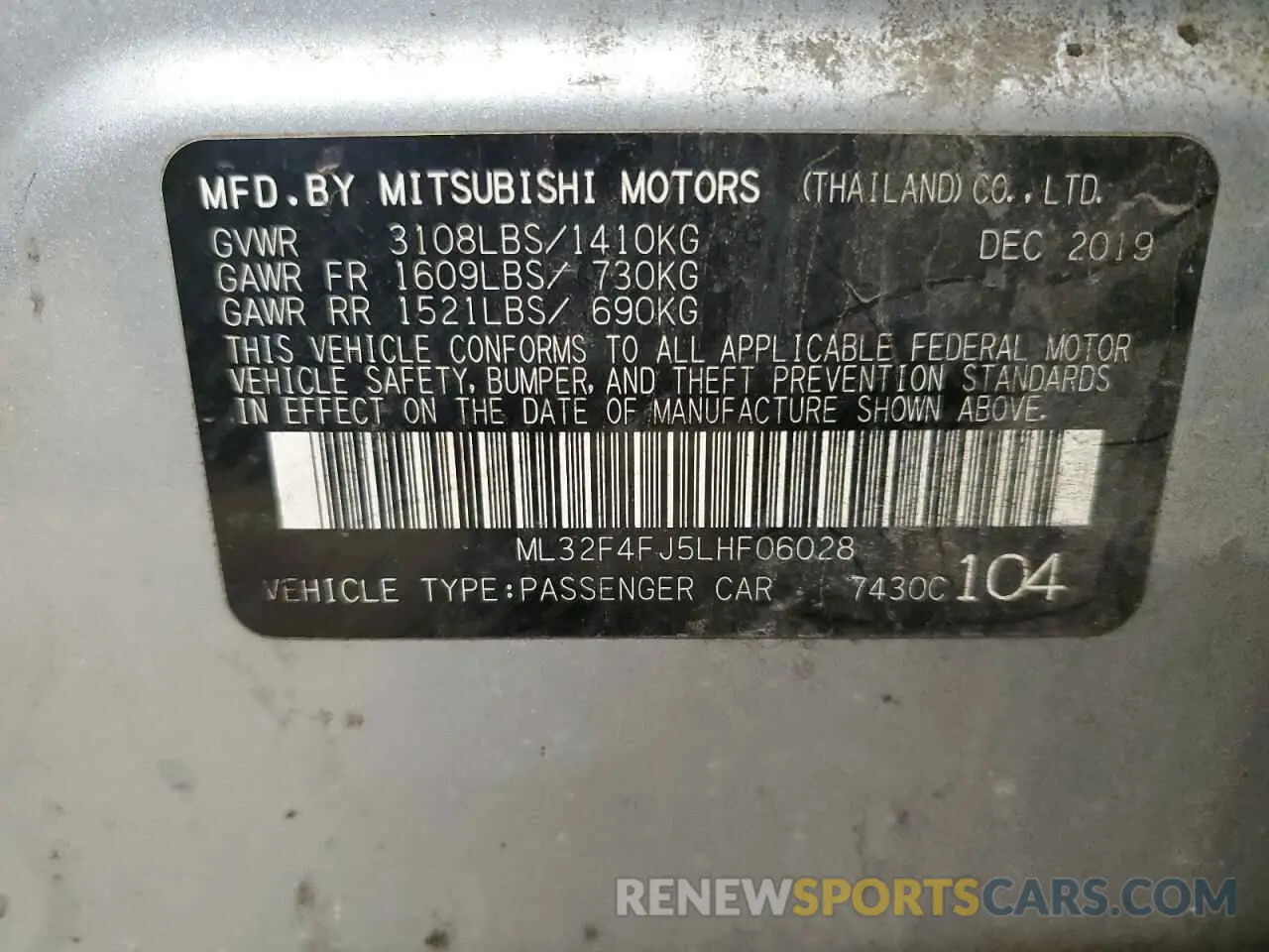 13 Photograph of a damaged car ML32F4FJ5LHF06028 MITSUBISHI MIRAGE 2020
