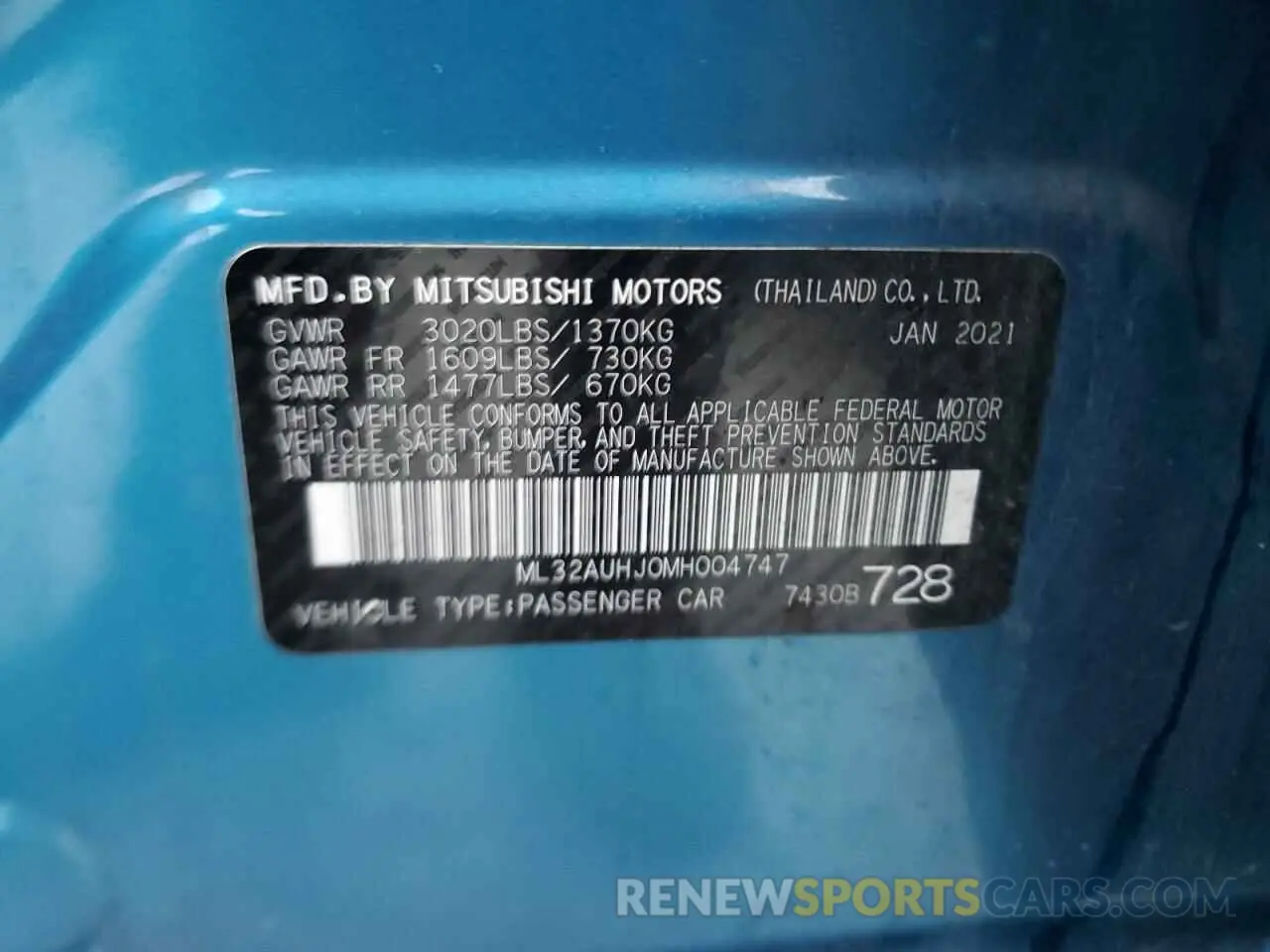 13 Photograph of a damaged car ML32AUHJ0MH004747 MITSUBISHI MIRAGE 2021
