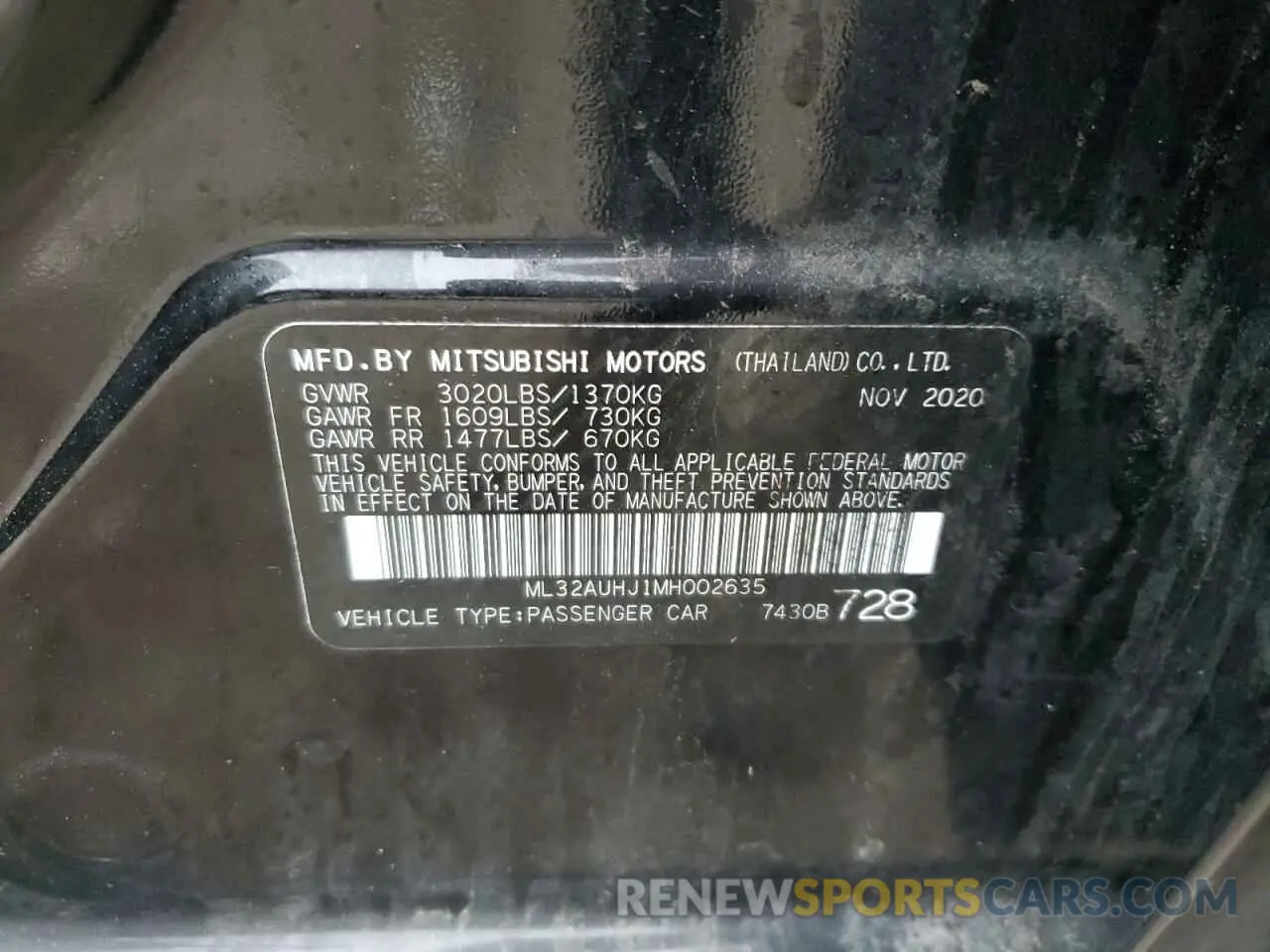 14 Photograph of a damaged car ML32AUHJ1MH002635 MITSUBISHI MIRAGE 2021