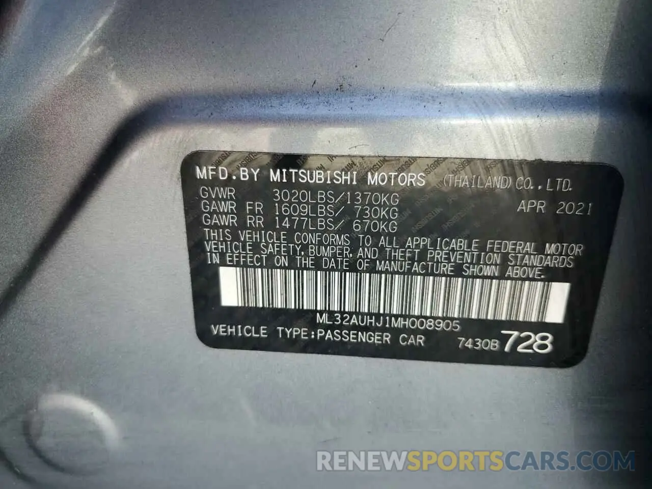 12 Photograph of a damaged car ML32AUHJ1MH008905 MITSUBISHI MIRAGE 2021