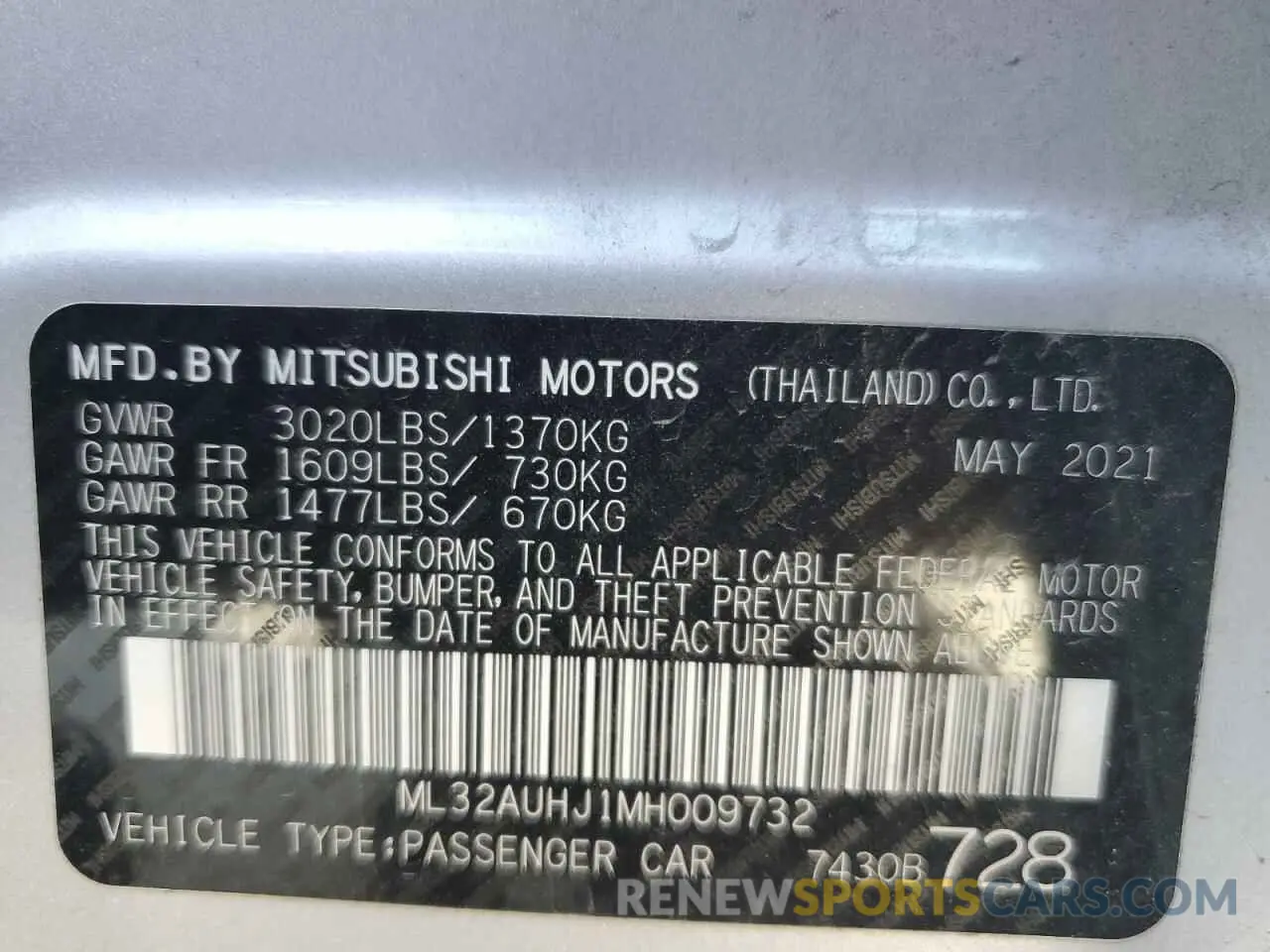 13 Photograph of a damaged car ML32AUHJ1MH009732 MITSUBISHI MIRAGE 2021