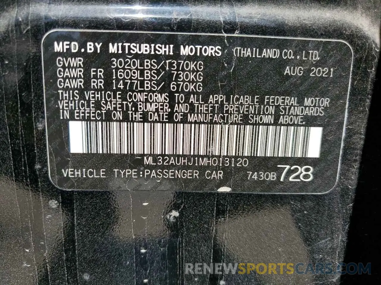 14 Photograph of a damaged car ML32AUHJ1MH013120 MITSUBISHI MIRAGE 2021