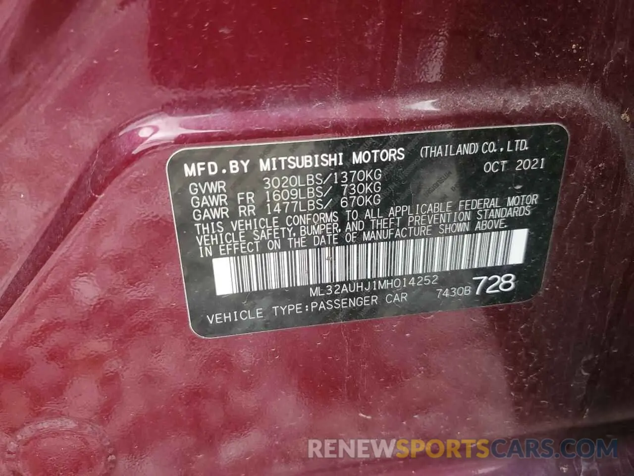 13 Photograph of a damaged car ML32AUHJ1MH014252 MITSUBISHI MIRAGE 2021