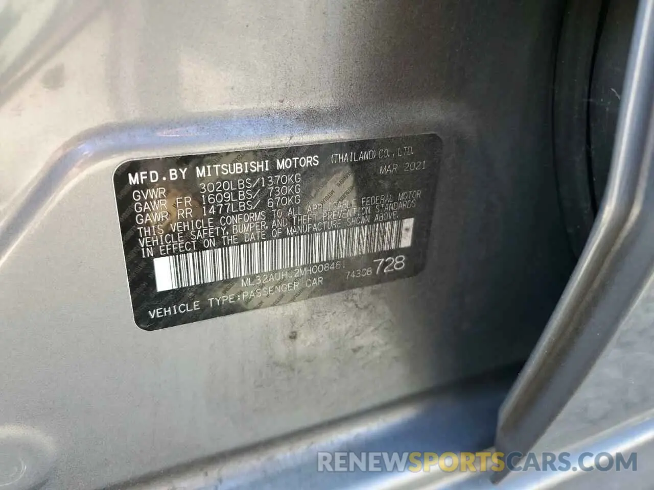 13 Photograph of a damaged car ML32AUHJ2MH008461 MITSUBISHI MIRAGE 2021