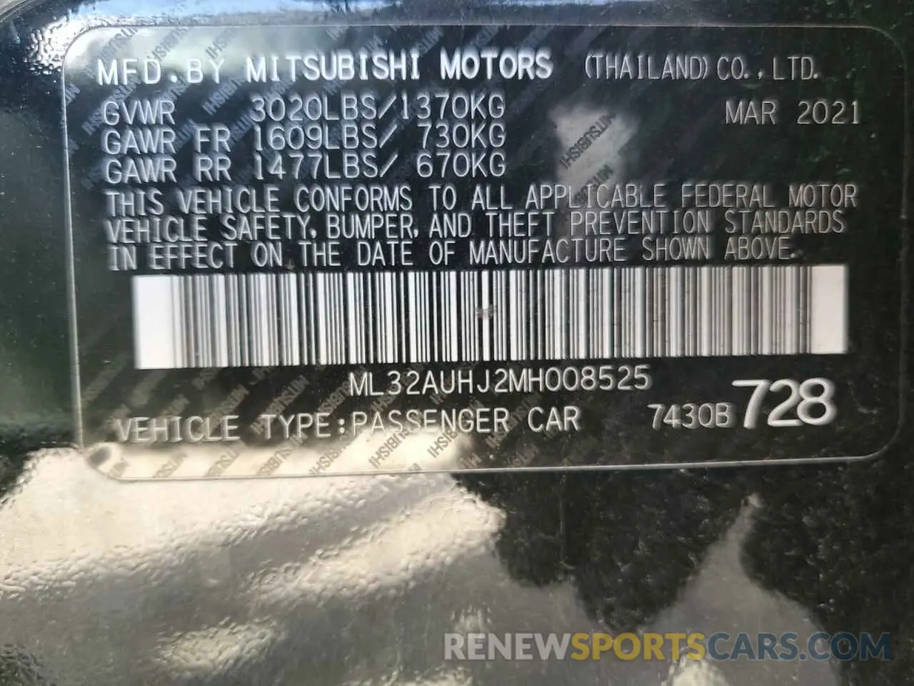 13 Photograph of a damaged car ML32AUHJ2MH008525 MITSUBISHI MIRAGE 2021