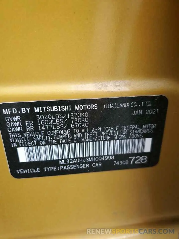 14 Photograph of a damaged car ML32AUHJ3MH004998 MITSUBISHI MIRAGE 2021