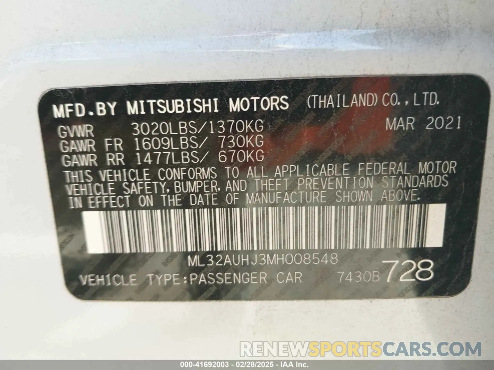 9 Photograph of a damaged car ML32AUHJ3MH008548 MITSUBISHI MIRAGE 2021