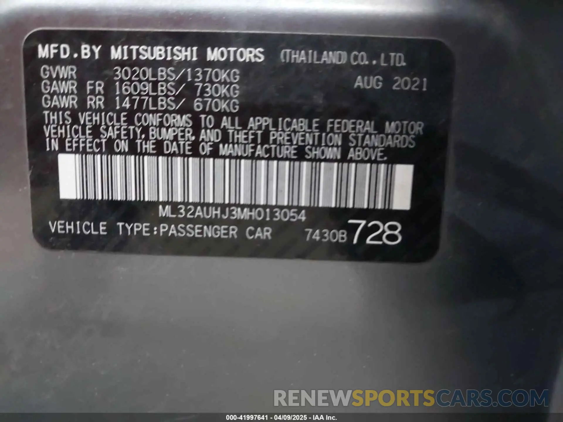 9 Photograph of a damaged car ML32AUHJ3MH013054 MITSUBISHI MIRAGE 2021