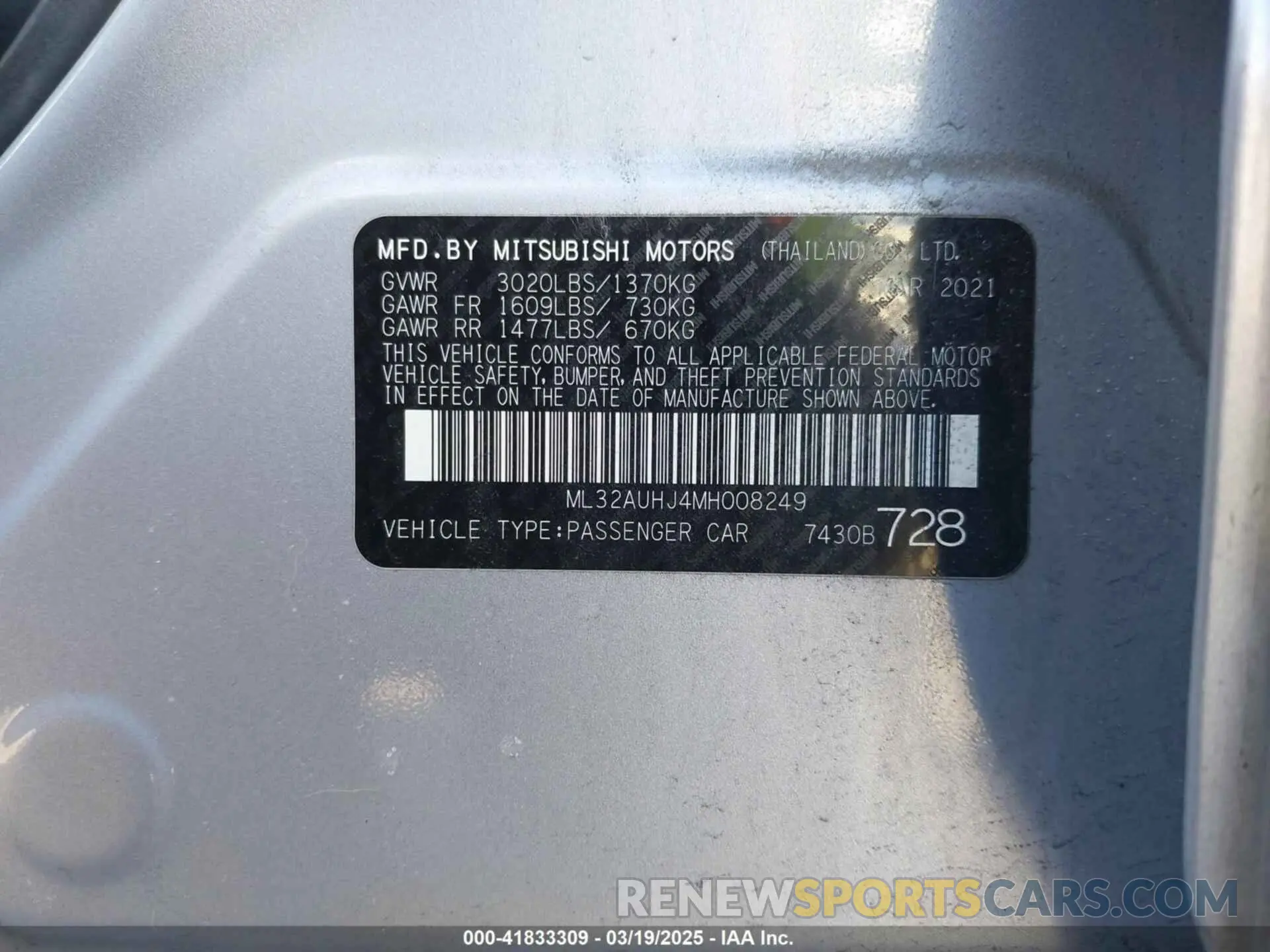 9 Photograph of a damaged car ML32AUHJ4MH008249 MITSUBISHI MIRAGE 2021