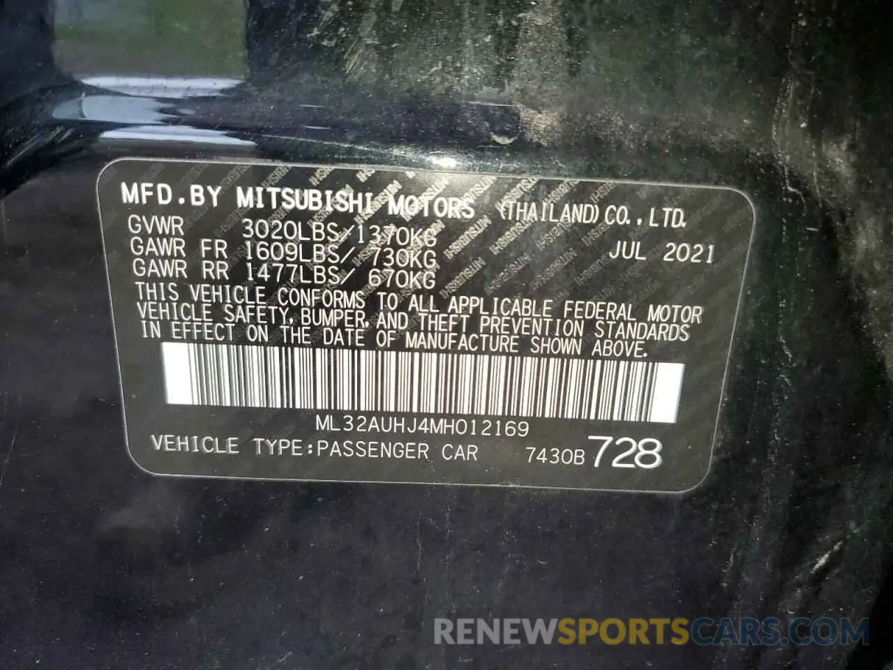 13 Photograph of a damaged car ML32AUHJ4MH012169 MITSUBISHI MIRAGE 2021