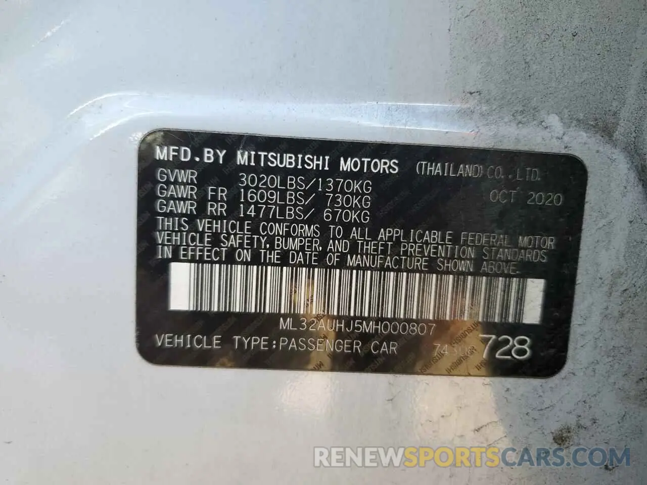 13 Photograph of a damaged car ML32AUHJ5MH000807 MITSUBISHI MIRAGE 2021