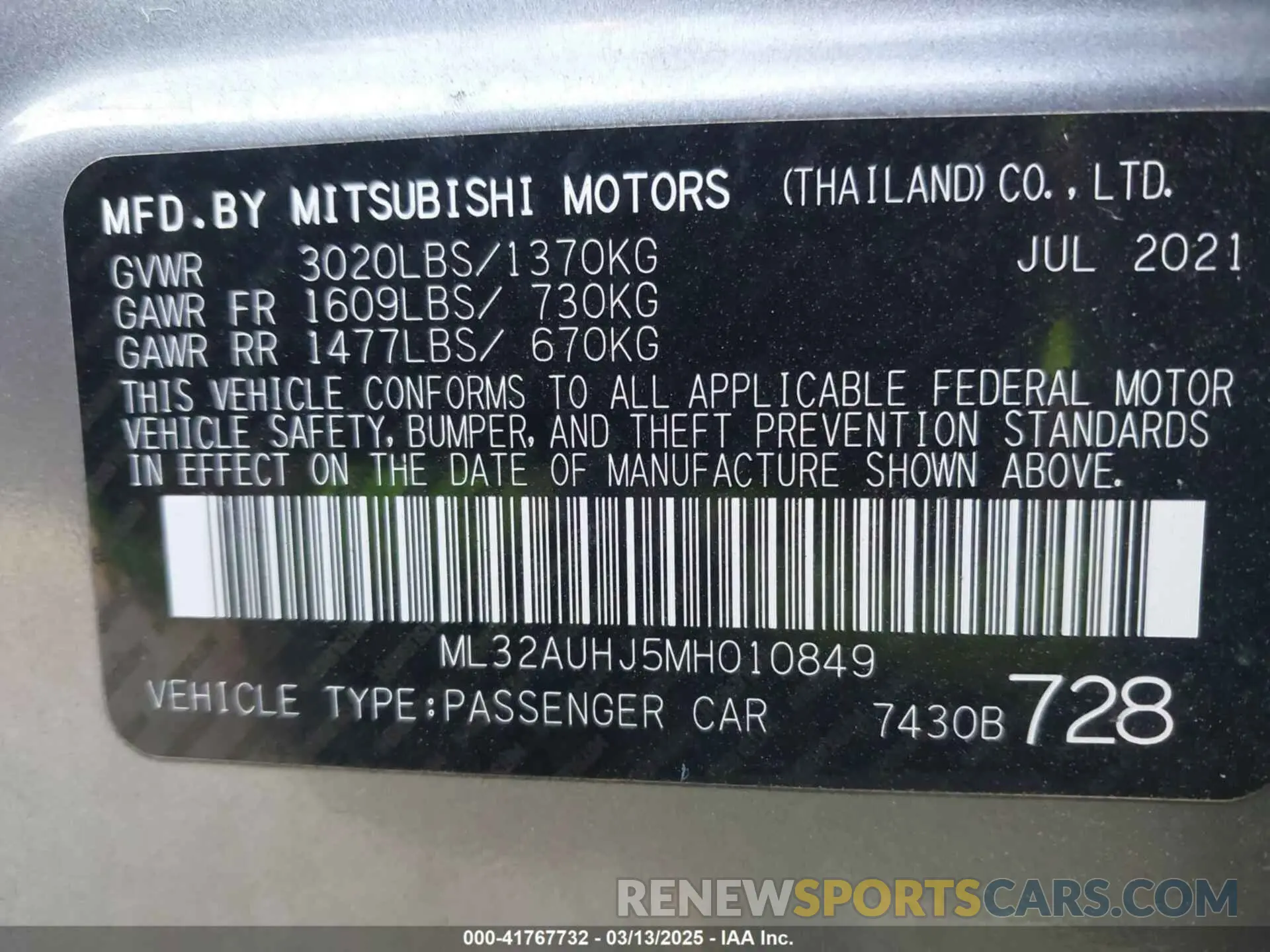 9 Photograph of a damaged car ML32AUHJ5MH010849 MITSUBISHI MIRAGE 2021