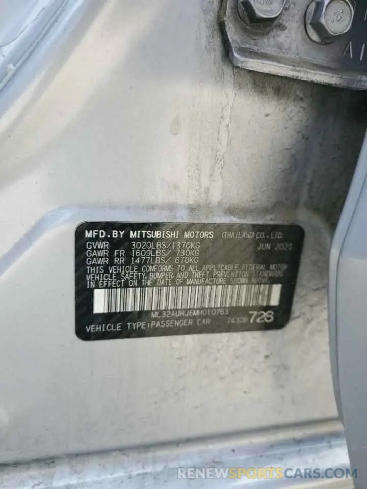 12 Photograph of a damaged car ML32AUHJ6MH010763 MITSUBISHI MIRAGE 2021