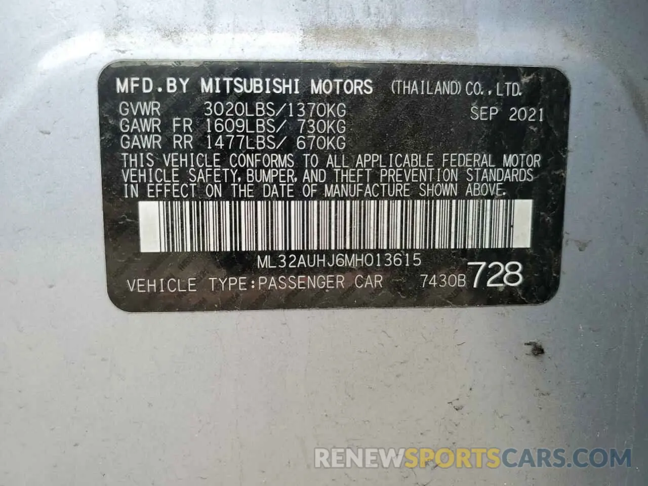 12 Photograph of a damaged car ML32AUHJ6MH013615 MITSUBISHI MIRAGE 2021