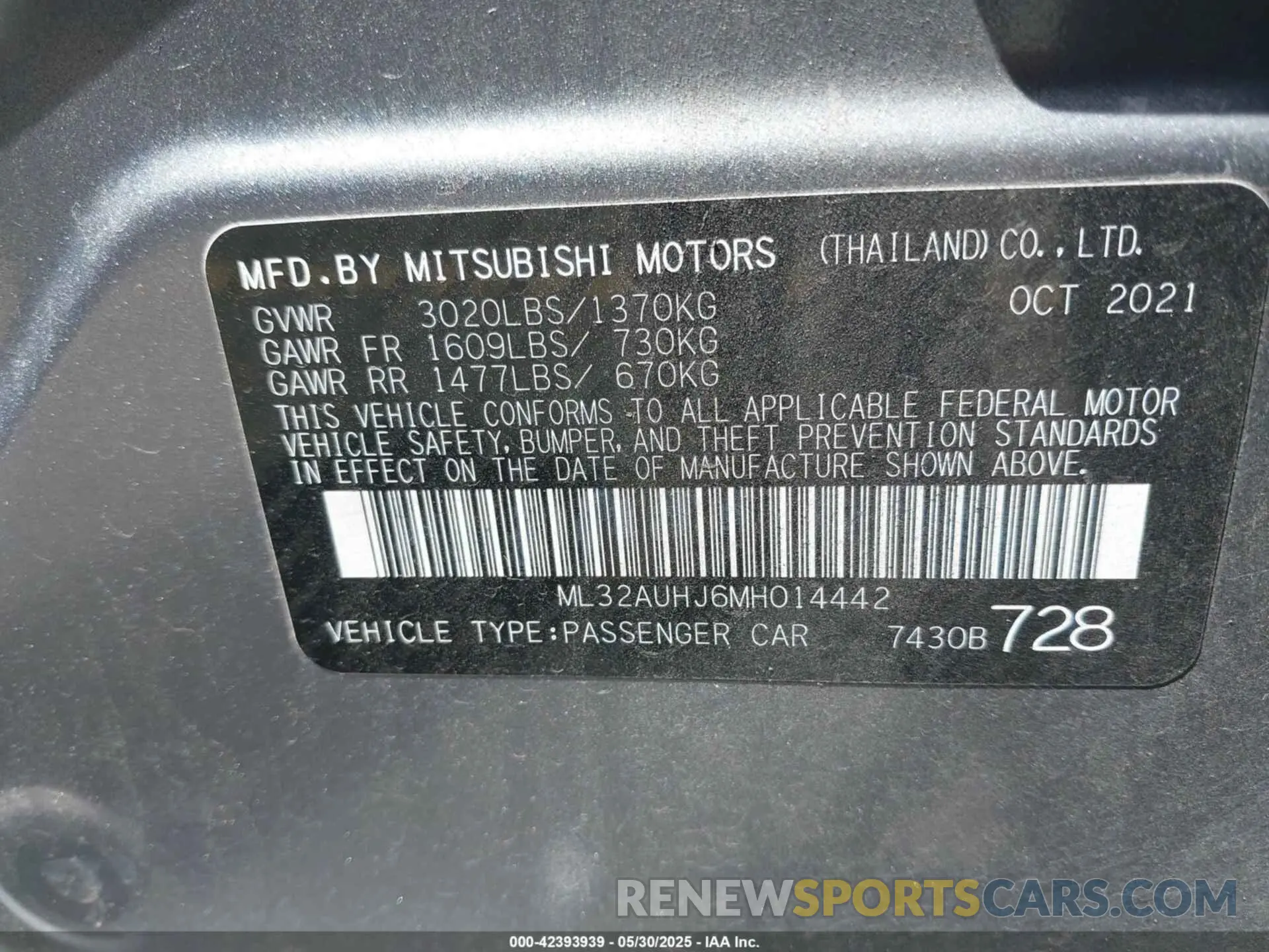 9 Photograph of a damaged car ML32AUHJ6MH014442 MITSUBISHI MIRAGE 2021