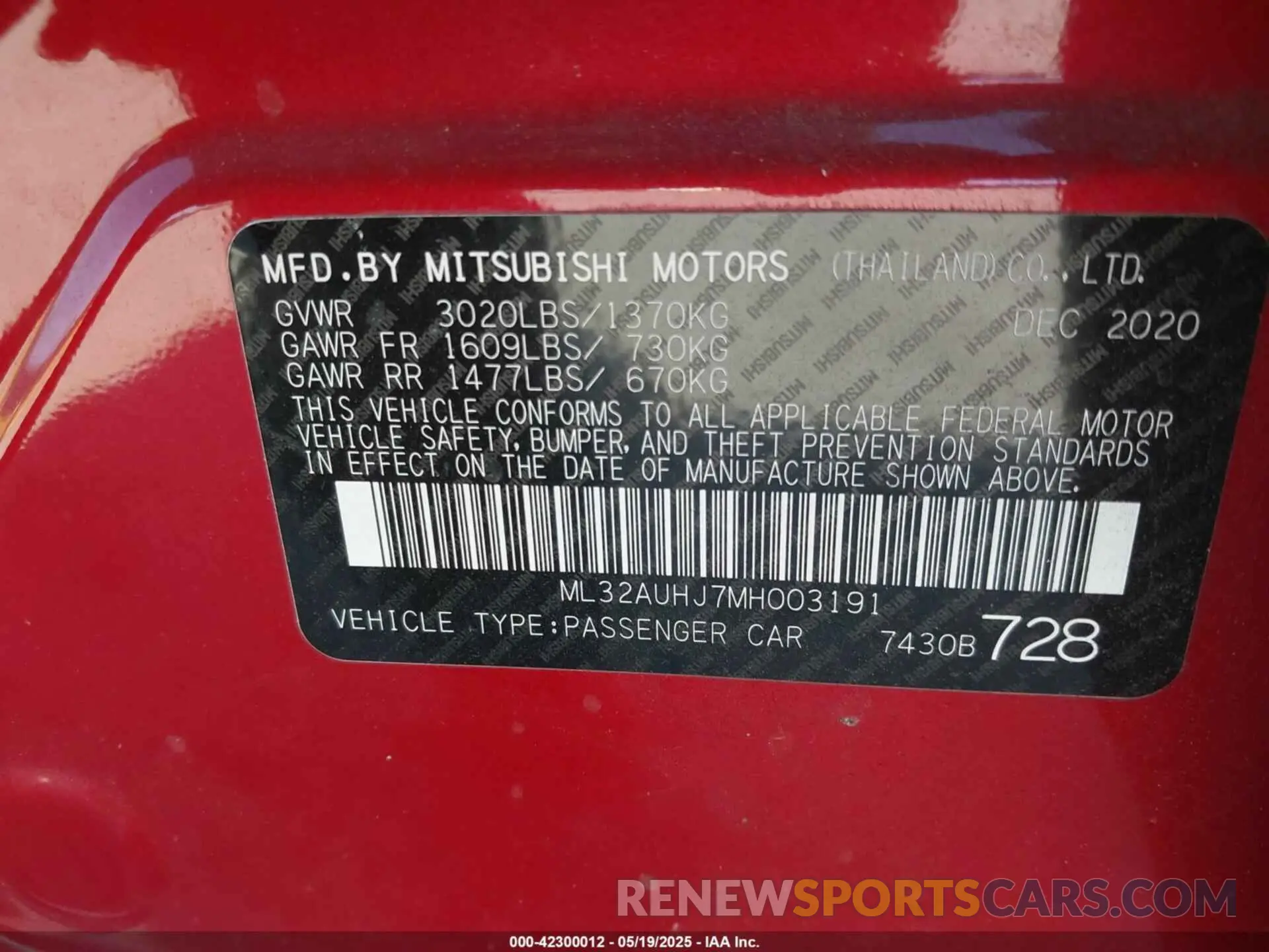 9 Photograph of a damaged car ML32AUHJ7MH003191 MITSUBISHI MIRAGE 2021