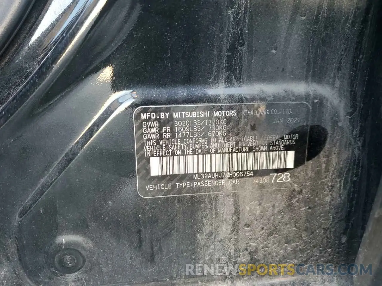 13 Photograph of a damaged car ML32AUHJ7MH006754 MITSUBISHI MIRAGE 2021
