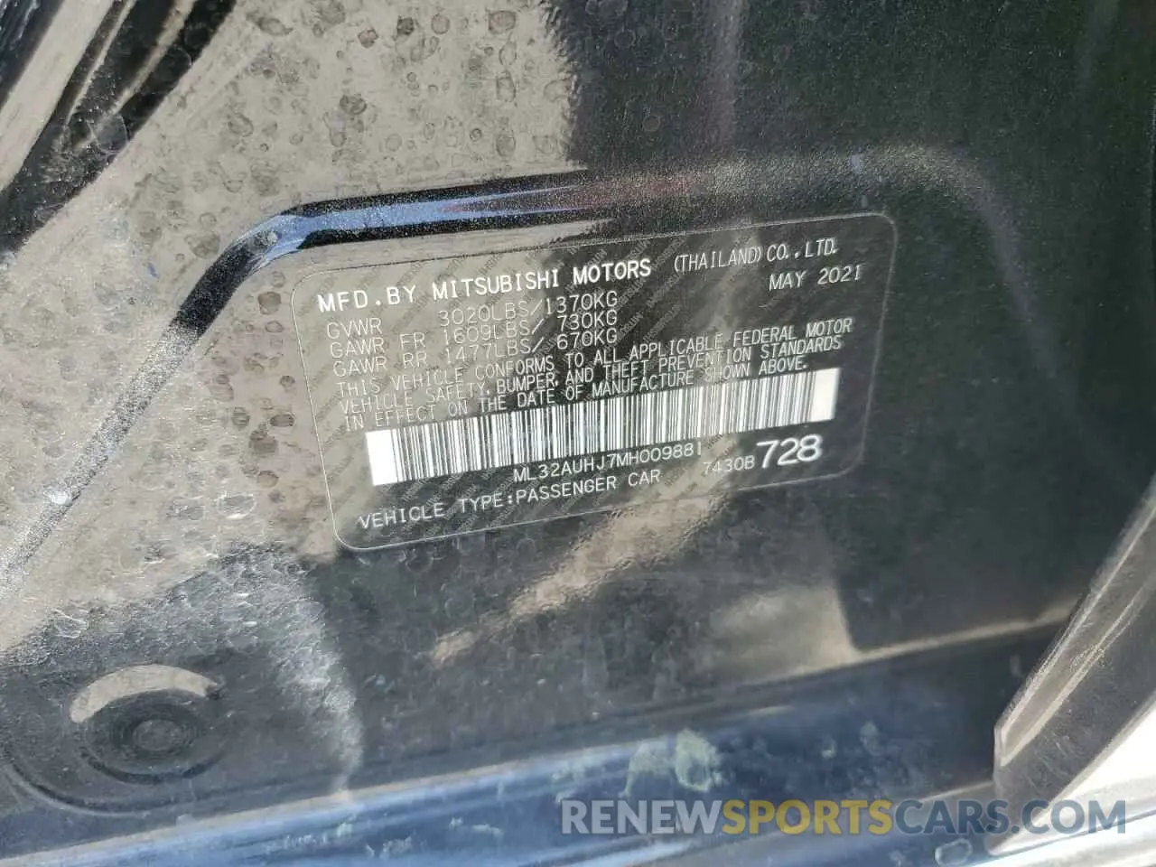 14 Photograph of a damaged car ML32AUHJ7MH009881 MITSUBISHI MIRAGE 2021