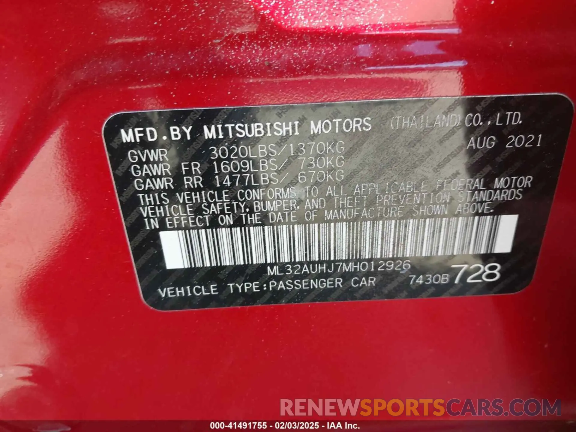 9 Photograph of a damaged car ML32AUHJ7MH012926 MITSUBISHI MIRAGE 2021