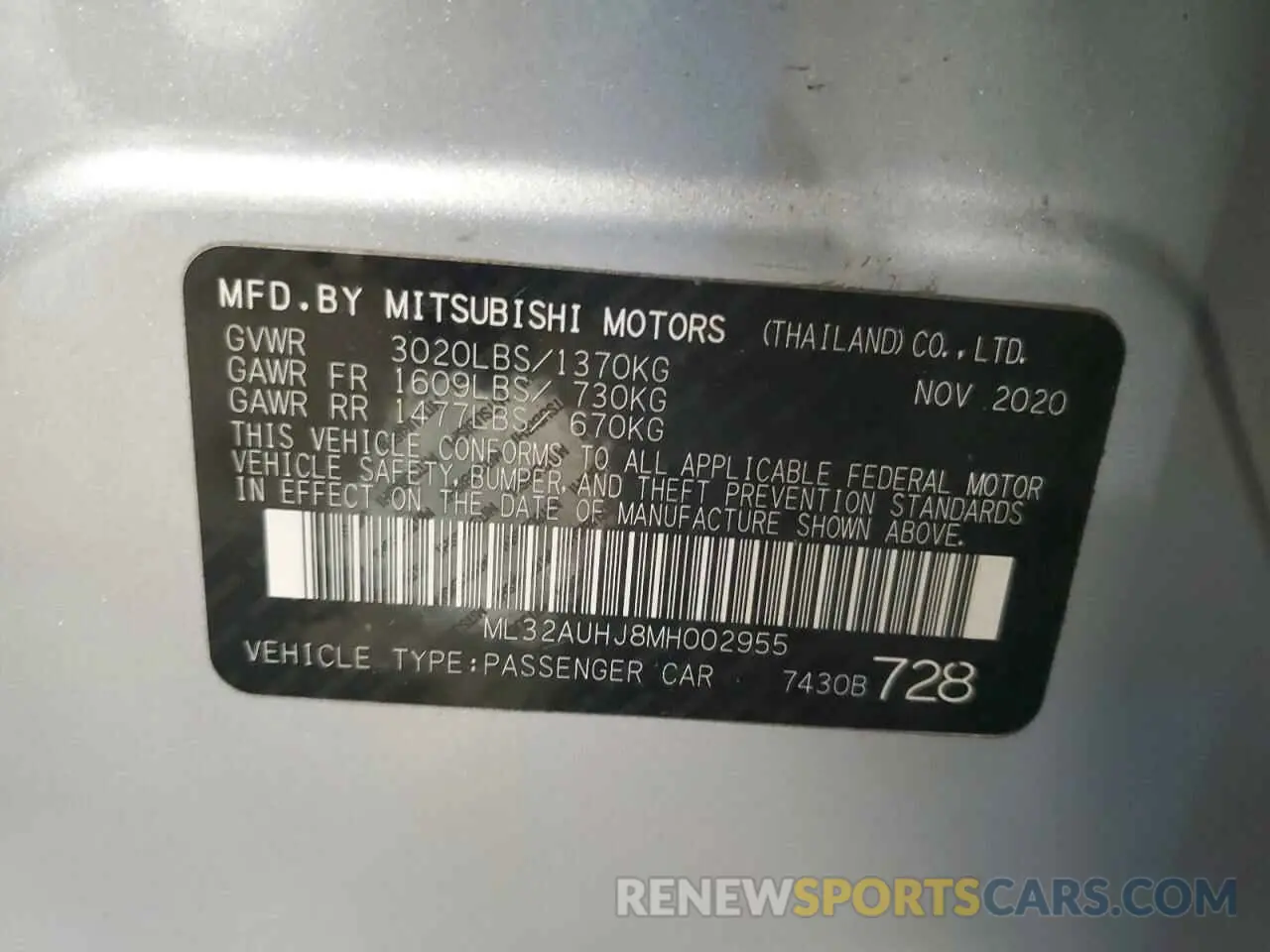 14 Photograph of a damaged car ML32AUHJ8MH002955 MITSUBISHI MIRAGE 2021