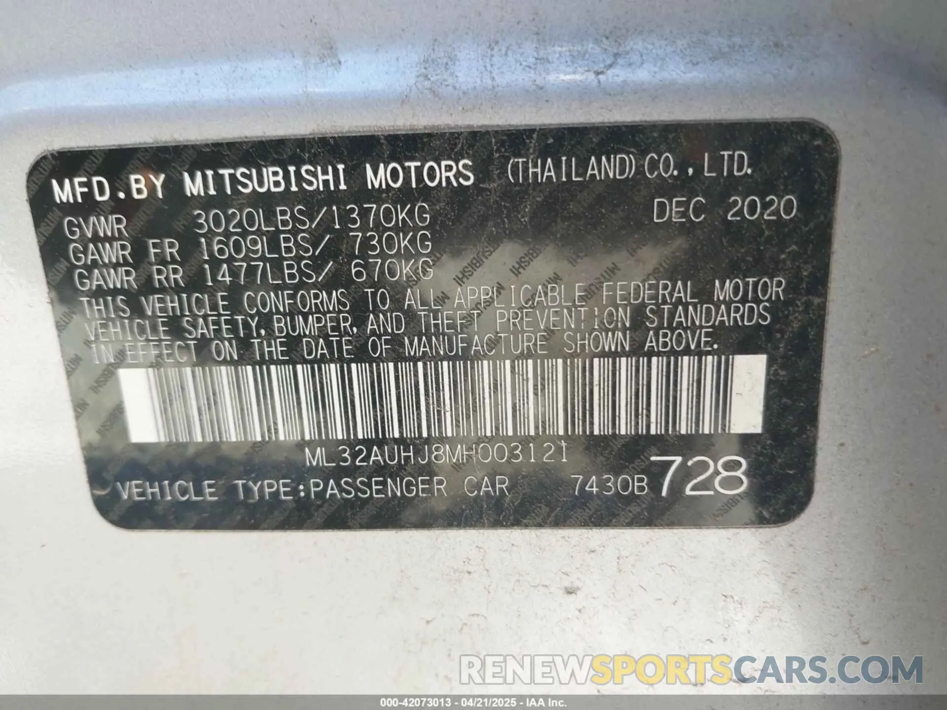 9 Photograph of a damaged car ML32AUHJ8MH003121 MITSUBISHI MIRAGE 2021