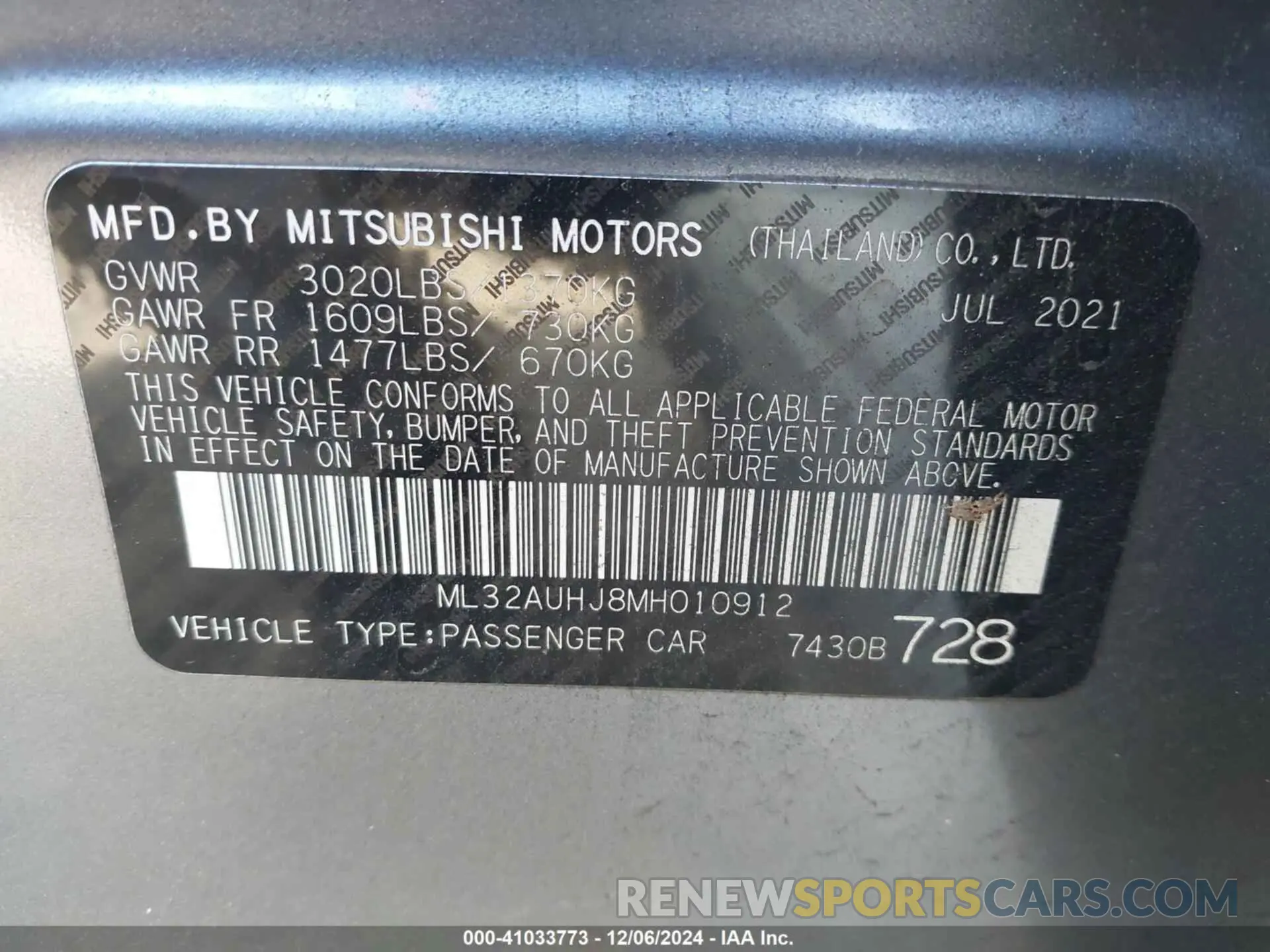9 Photograph of a damaged car ML32AUHJ8MH010912 MITSUBISHI MIRAGE 2021