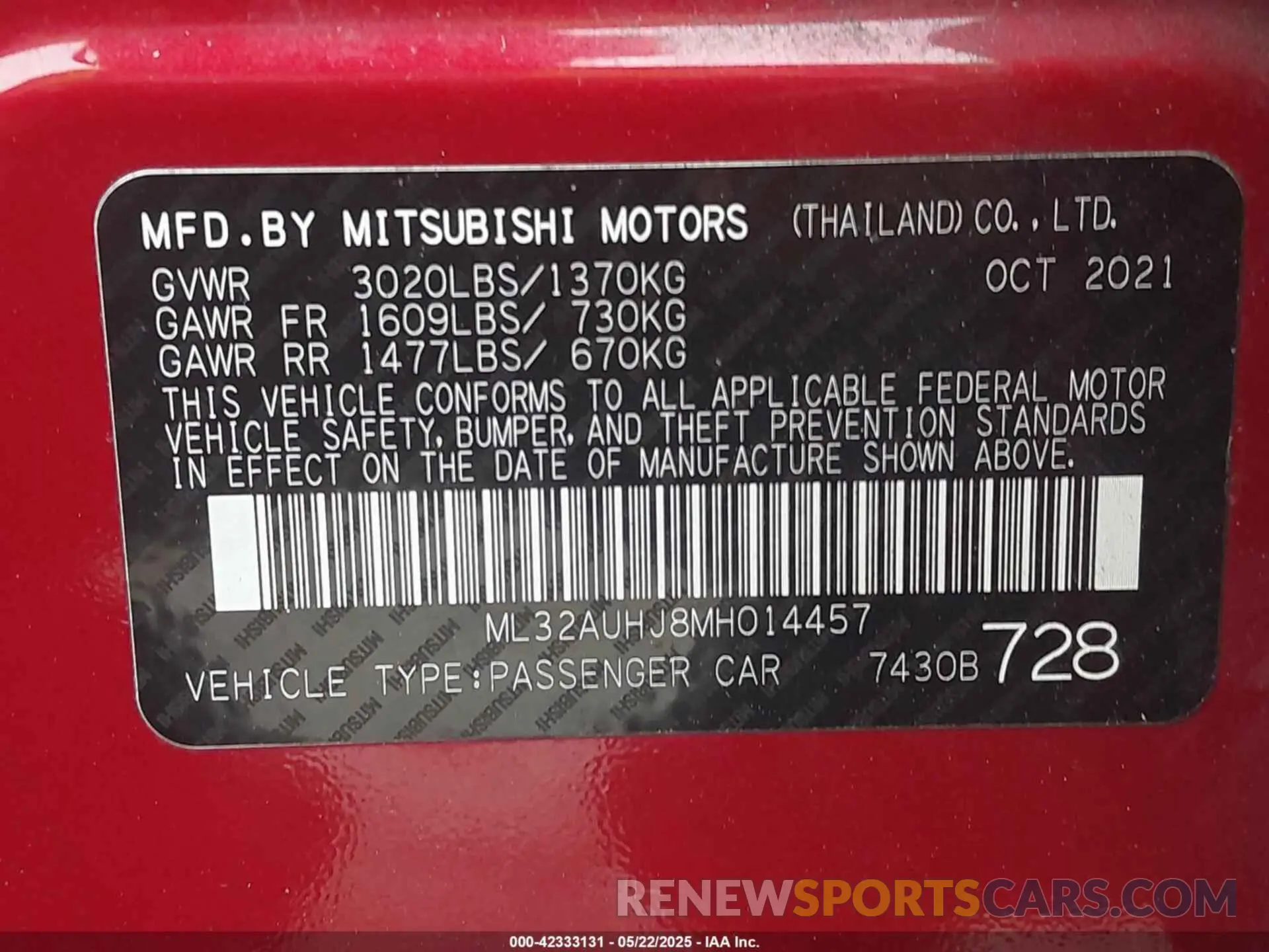 9 Photograph of a damaged car ML32AUHJ8MH014457 MITSUBISHI MIRAGE 2021