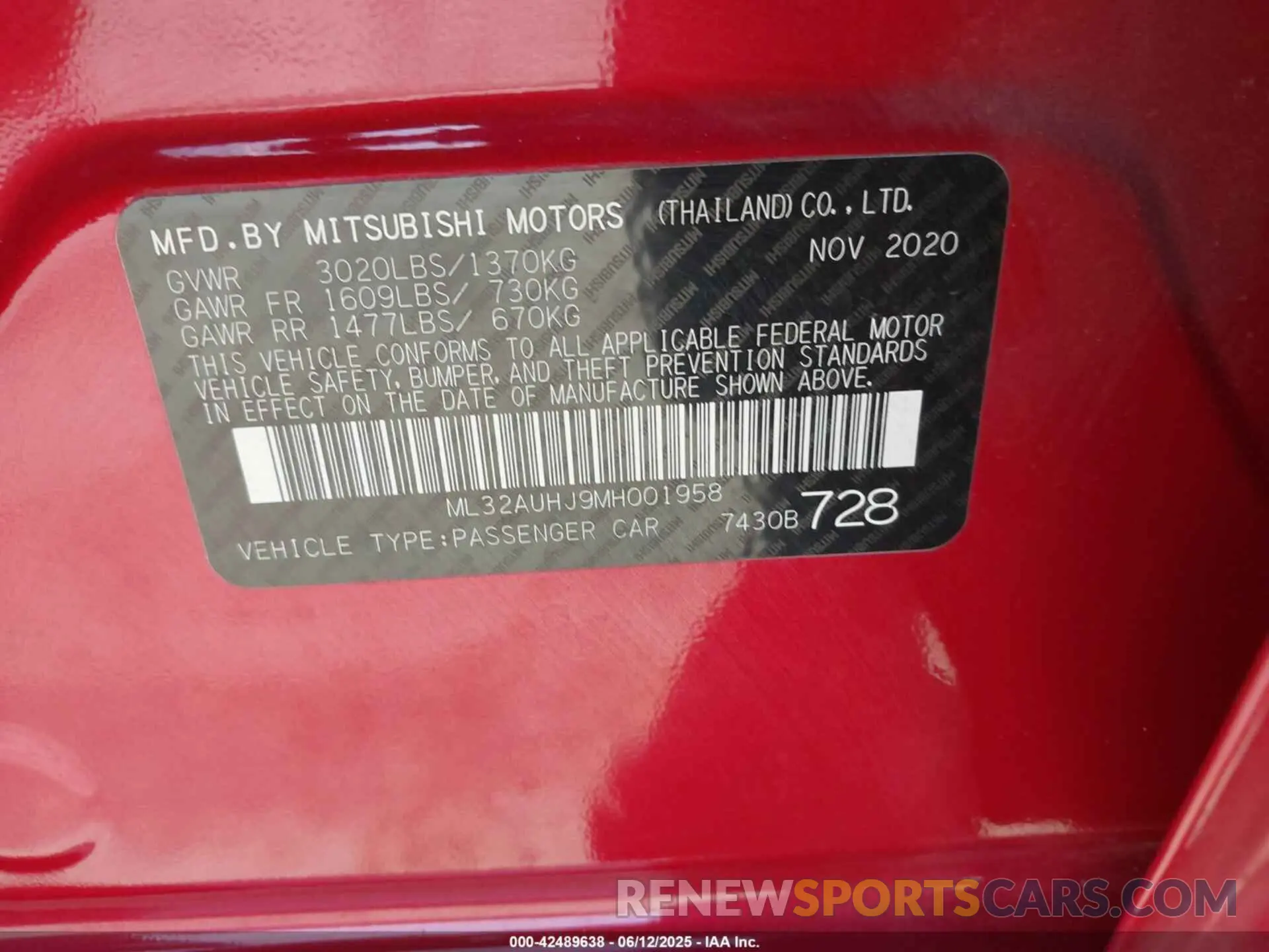 9 Photograph of a damaged car ML32AUHJ9MH001958 MITSUBISHI MIRAGE 2021