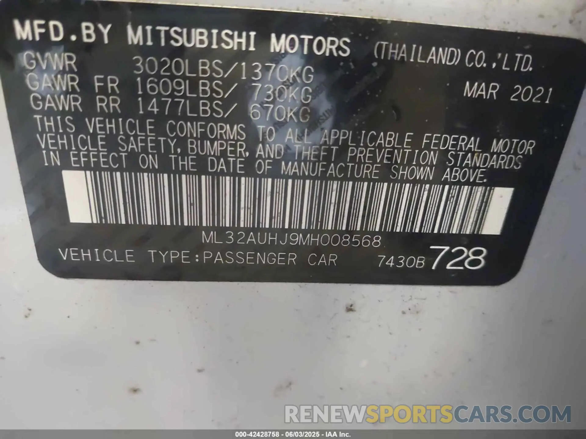 9 Photograph of a damaged car ML32AUHJ9MH008568 MITSUBISHI MIRAGE 2021