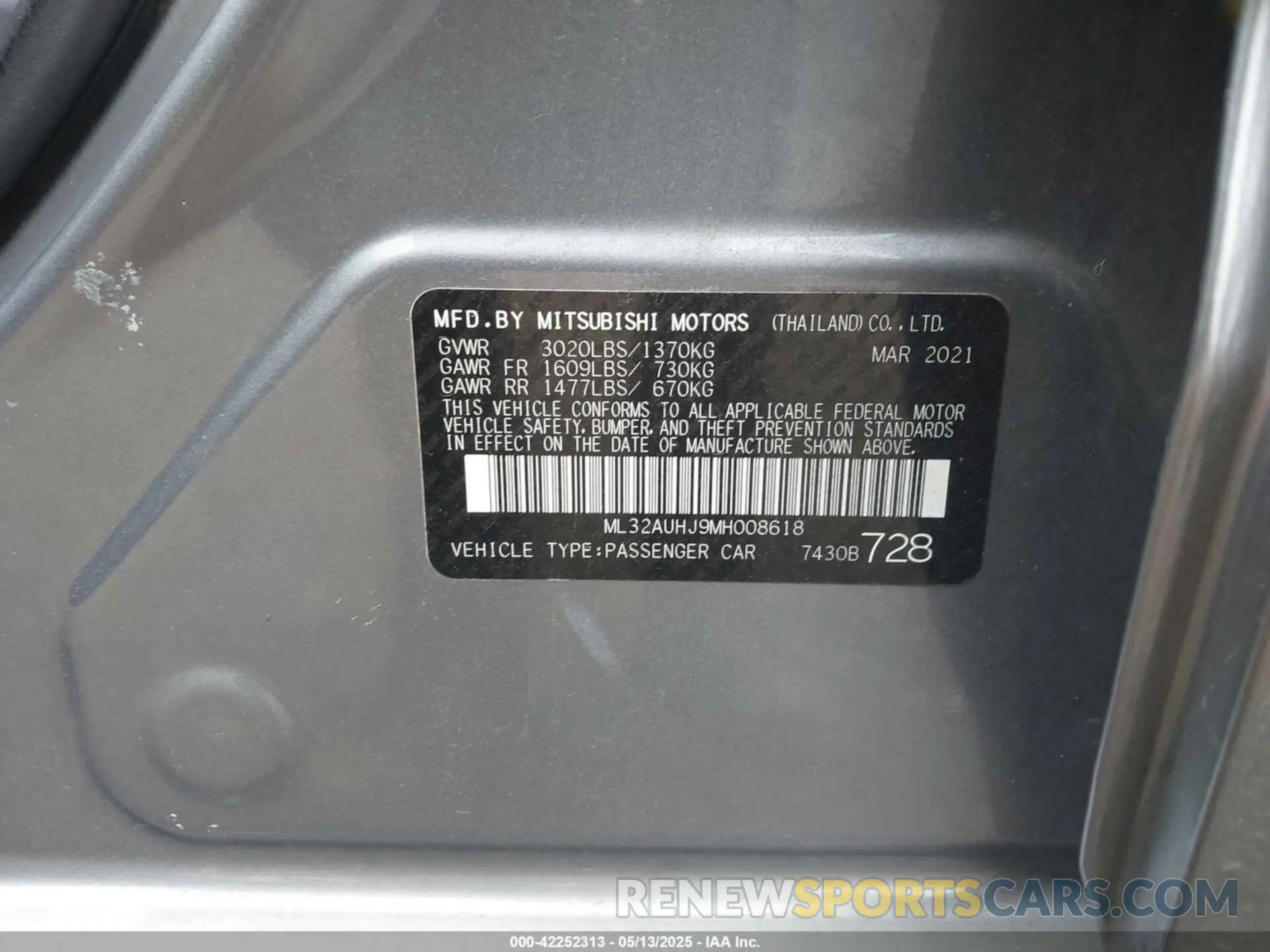 9 Photograph of a damaged car ML32AUHJ9MH008618 MITSUBISHI MIRAGE 2021