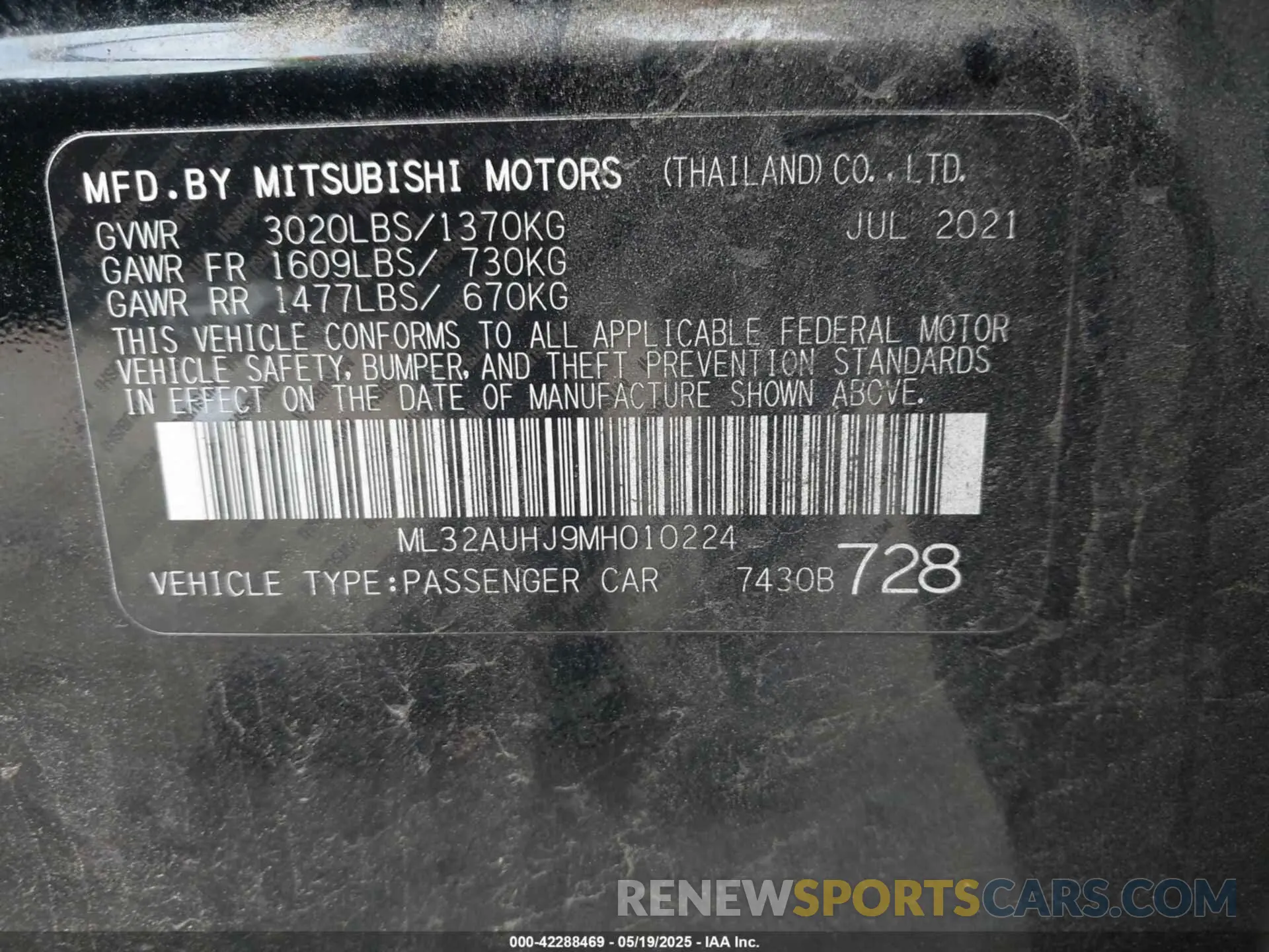 9 Photograph of a damaged car ML32AUHJ9MH010224 MITSUBISHI MIRAGE 2021
