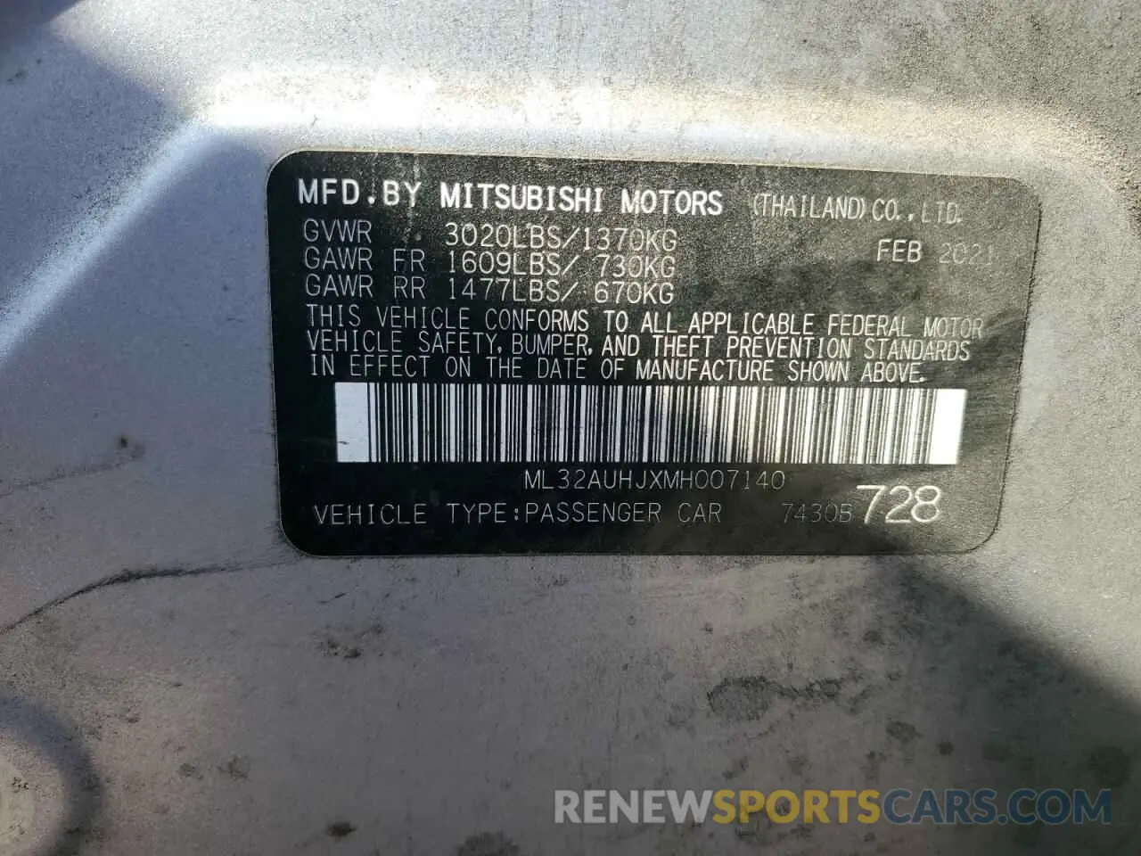 14 Photograph of a damaged car ML32AUHJXMH007140 MITSUBISHI MIRAGE 2021