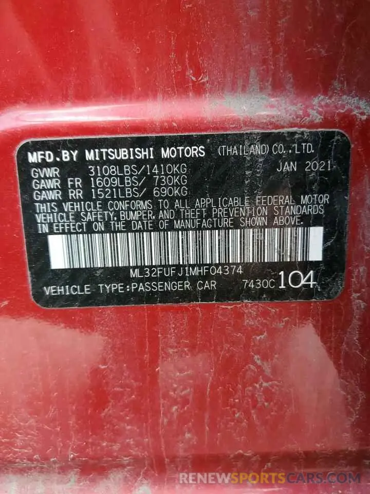 13 Photograph of a damaged car ML32FUFJ1MHF04374 MITSUBISHI MIRAGE 2021