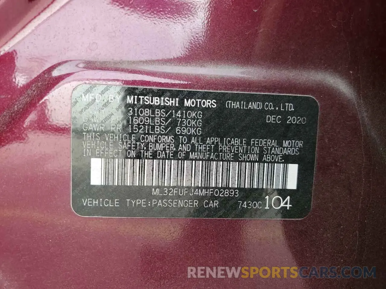 13 Photograph of a damaged car ML32FUFJ4MHF02893 MITSUBISHI MIRAGE 2021